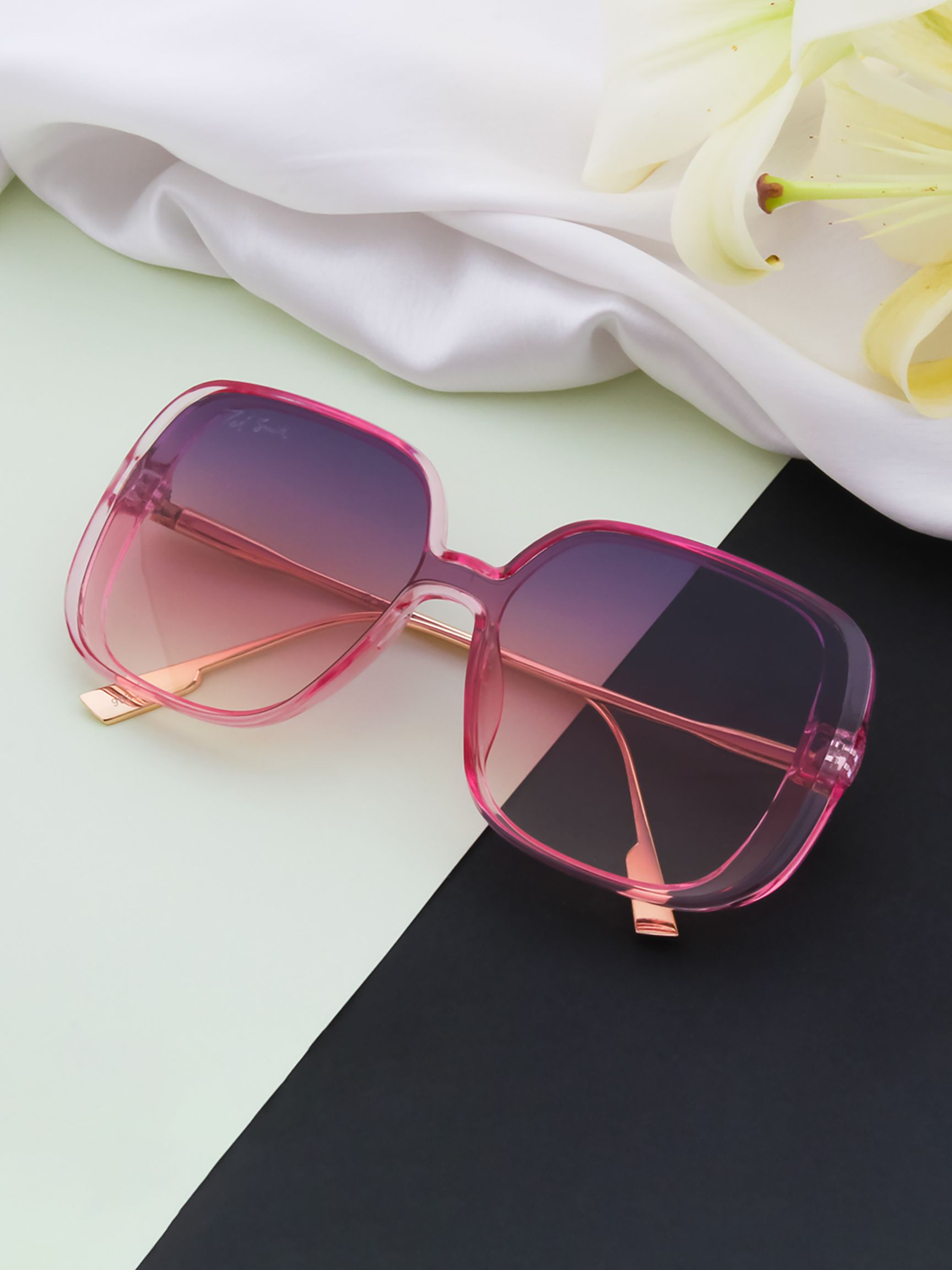 Ted Smith Unisex Pink Lens & Pink Oversized Sunglasses with UV Protected Lens