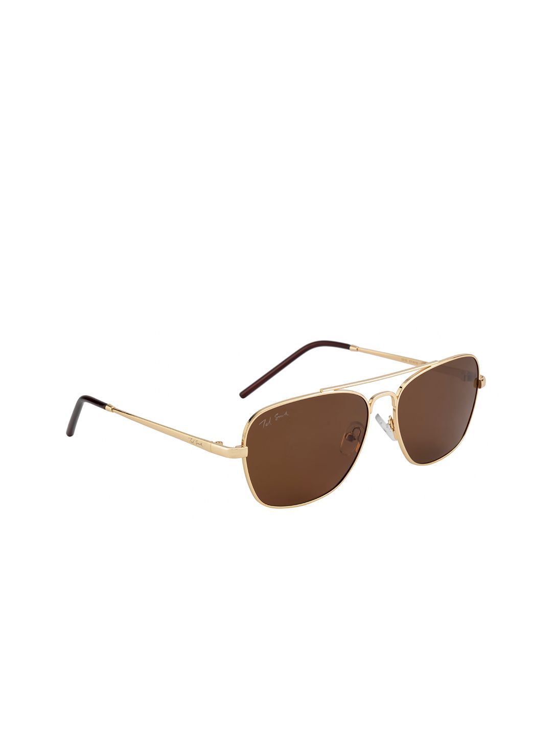 Ted Smith Unisex Brown Lens & Gold-Toned Aviator Sunglasses with Polarised and UV Protected Lens Price in India