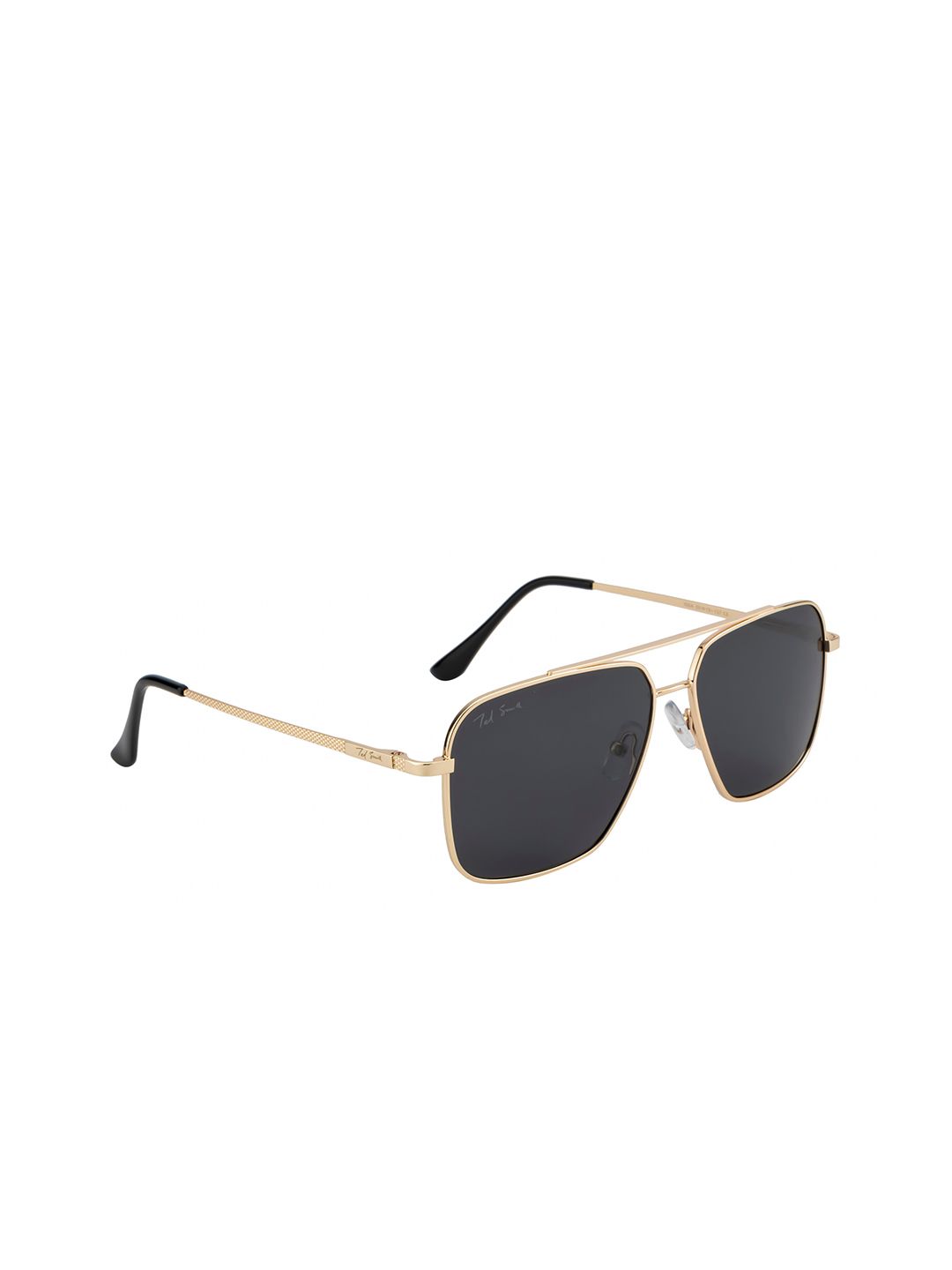 Ted Smith Unisex Grey Lens & Gold-Toned Aviator Sunglasses with Polarised and UV Protected Lens Price in India