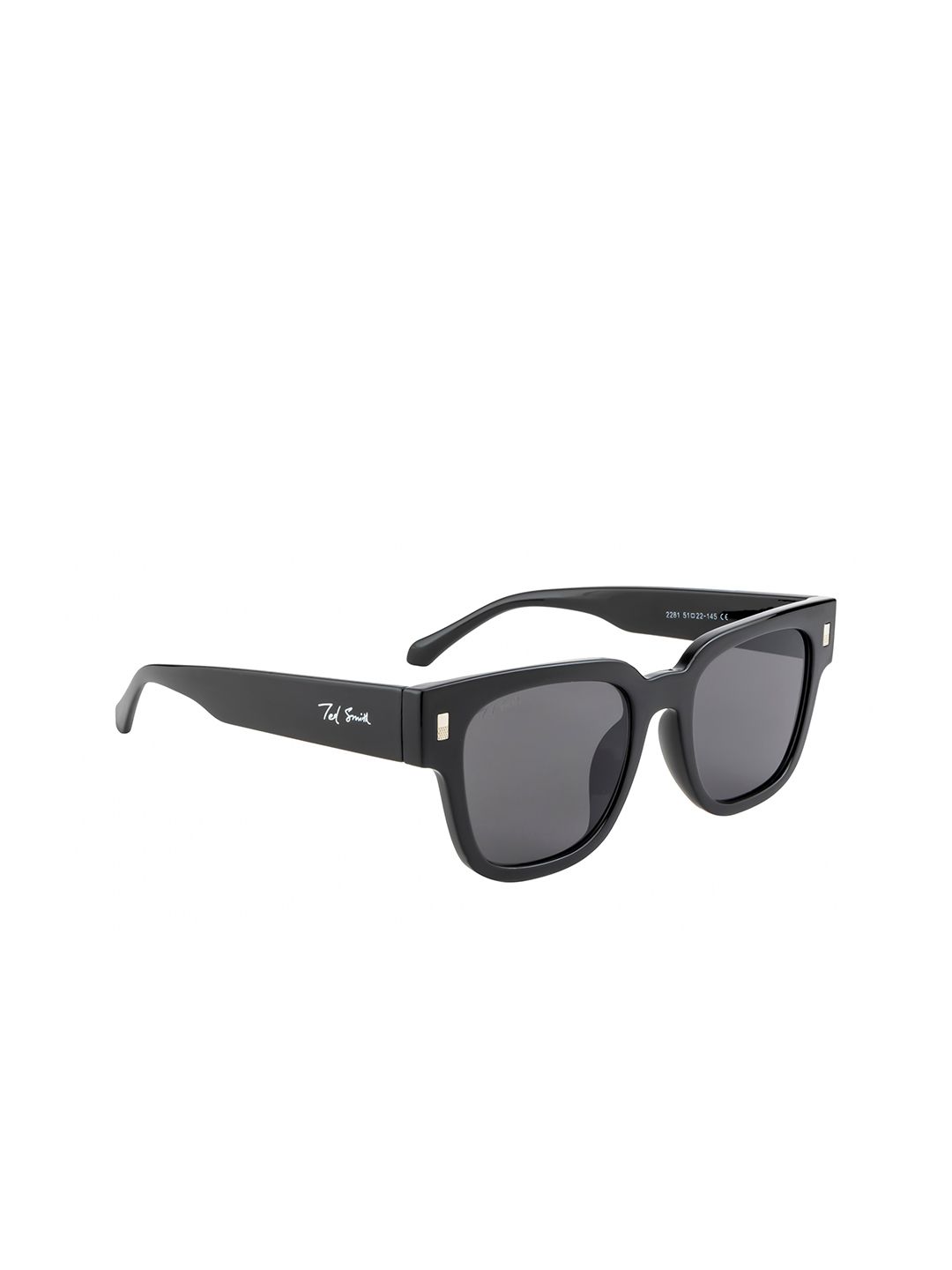 Ted Smith Unisex Grey Lens & Black Wayfarer Sunglasses with UV Protected Lens Price in India