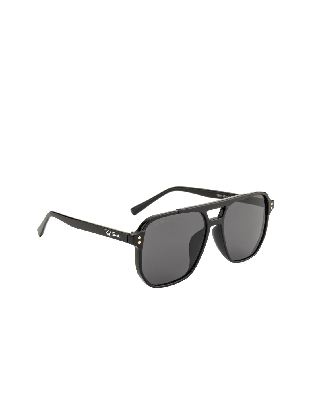 Ted Smith Unisex Grey Lens & Black Aviator Sunglasses with UV Protected Lens Price in India