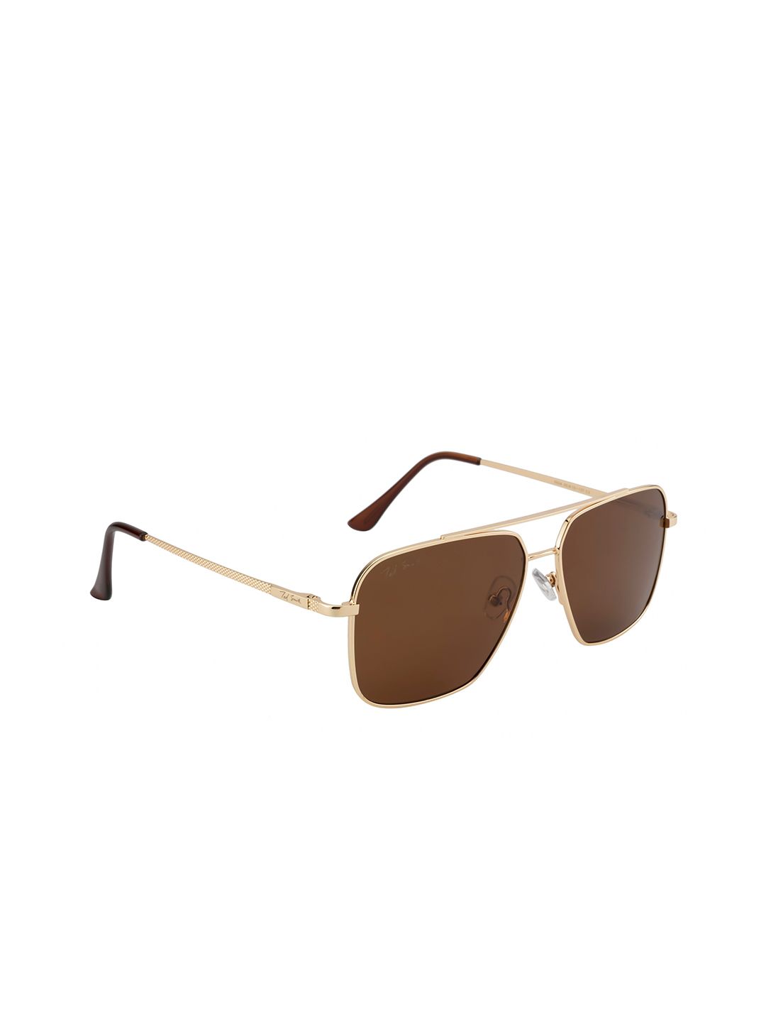 Ted Smith Unisex Brown Lens & Gold-Toned Aviator Sunglasses with Polarised and UV Protected Lens Price in India