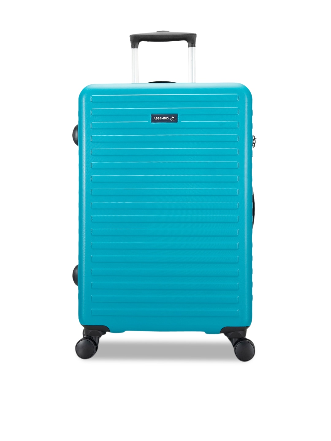 Assembly Teal Blue Textured Hard-Sided Trolley Suitcase Price in India