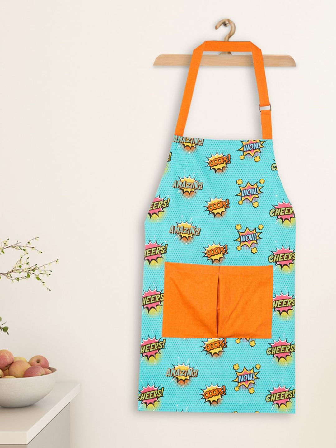 Home Centre Raisa Teal Blue Printed Cotton Apron With Pockets Price in India