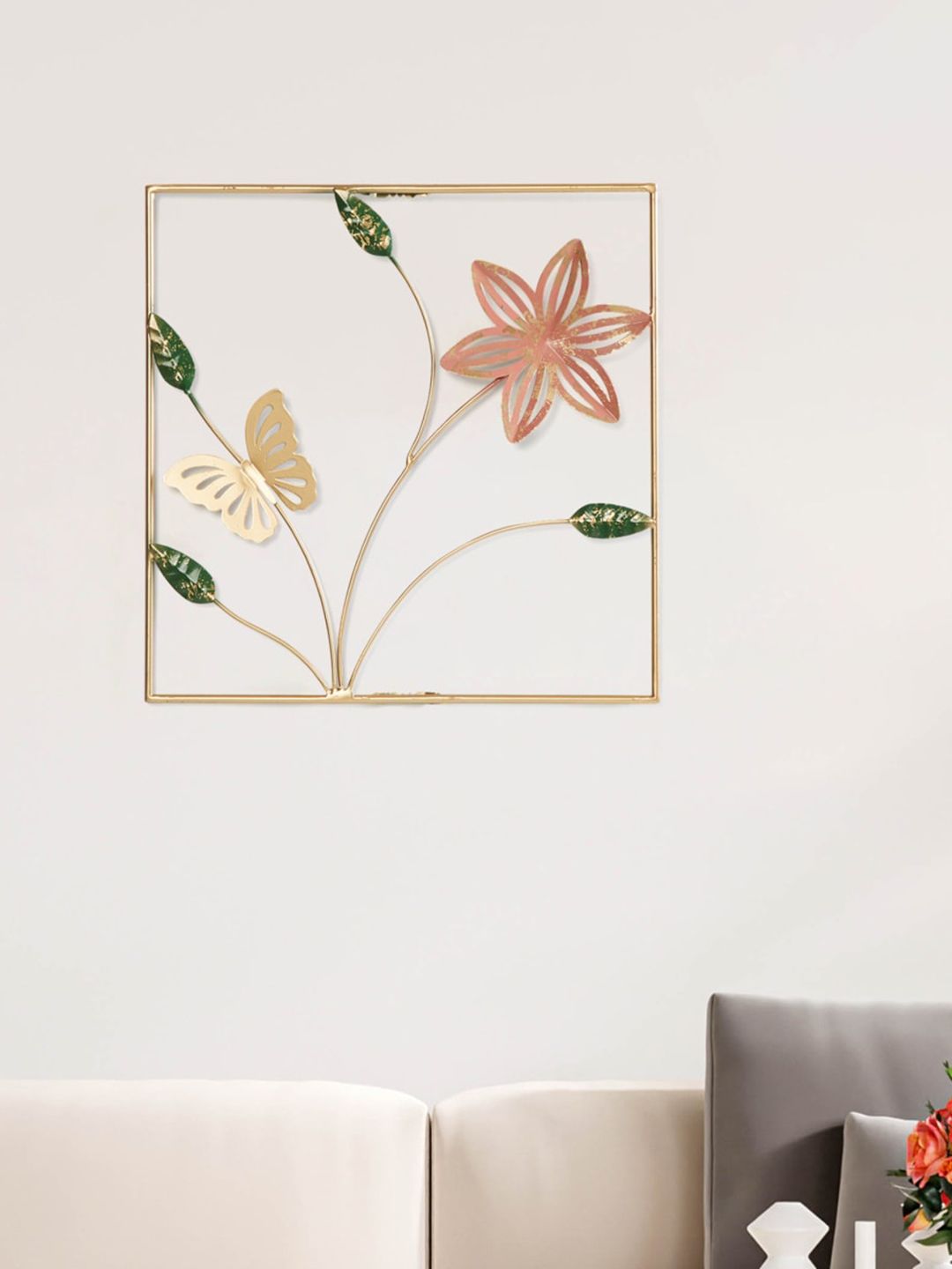 Home Centre Peach Iliano Floral Textured Square Wall Art Price in India