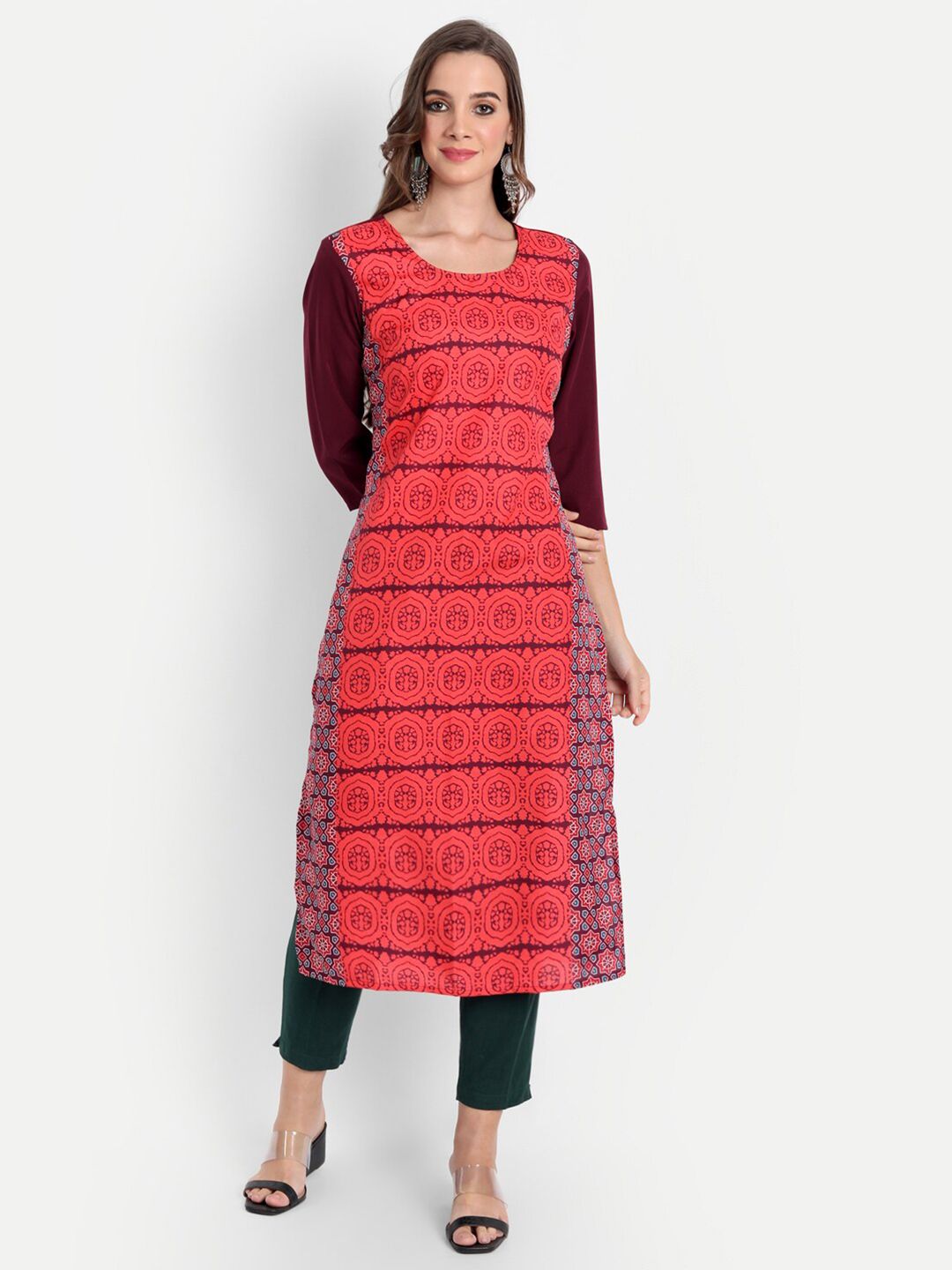 soan Women Red Floral Printed Crepe Kurta Price in India