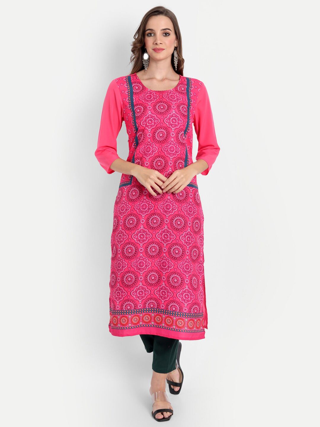 soan Women Pink Floral Printed Crepe Kurta Price in India