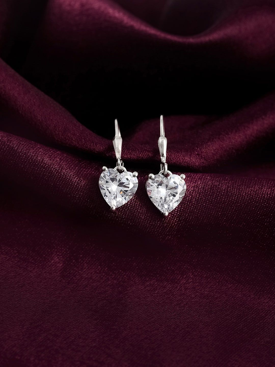 Voylla 925 Sterling Silver American Diamond Solitaire Heart Shape Drop Earrings Price in India