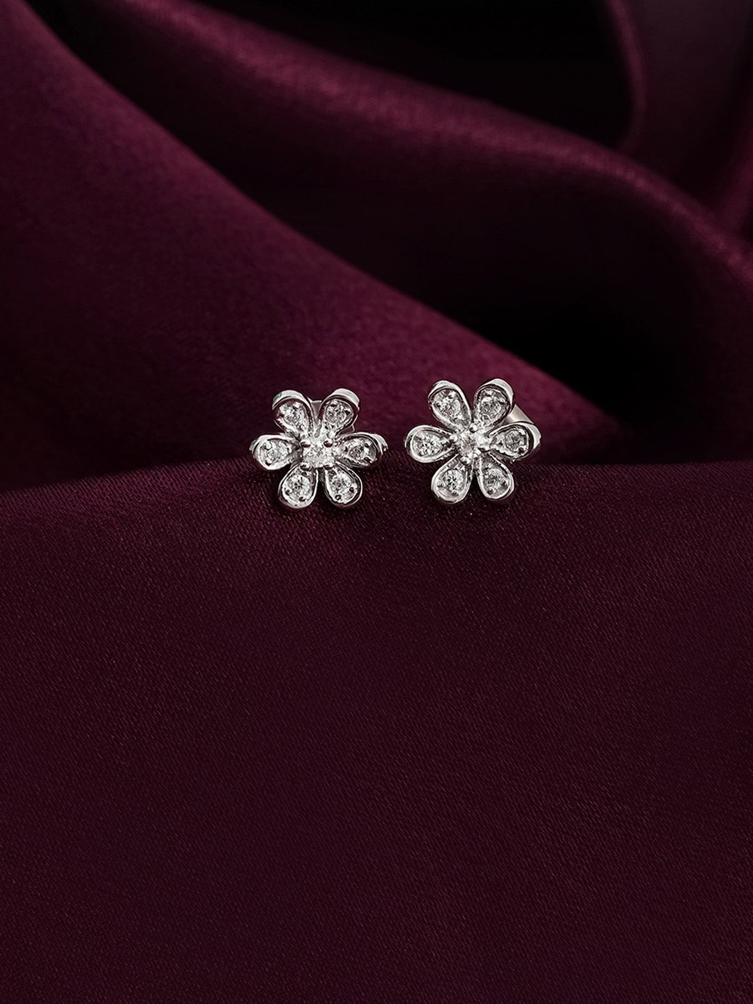 Voylla 925 Sterling Silver American Diamond CZ Aesthetic Blooming Flower Stud Earrings Price in India
