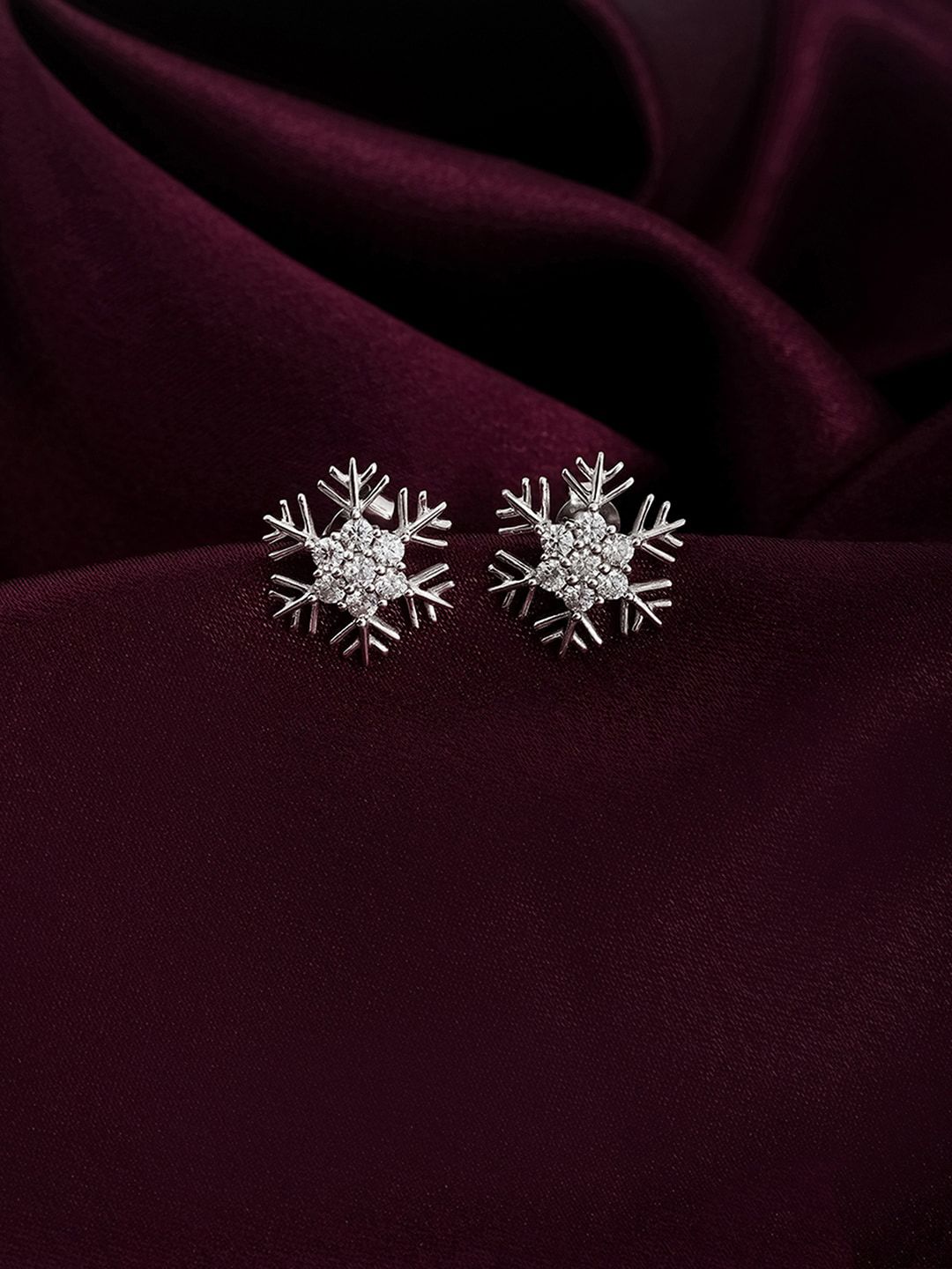 Voylla 925 Sterling Silver American Diamond CZ Glittering Flower Stud Earrings Price in India