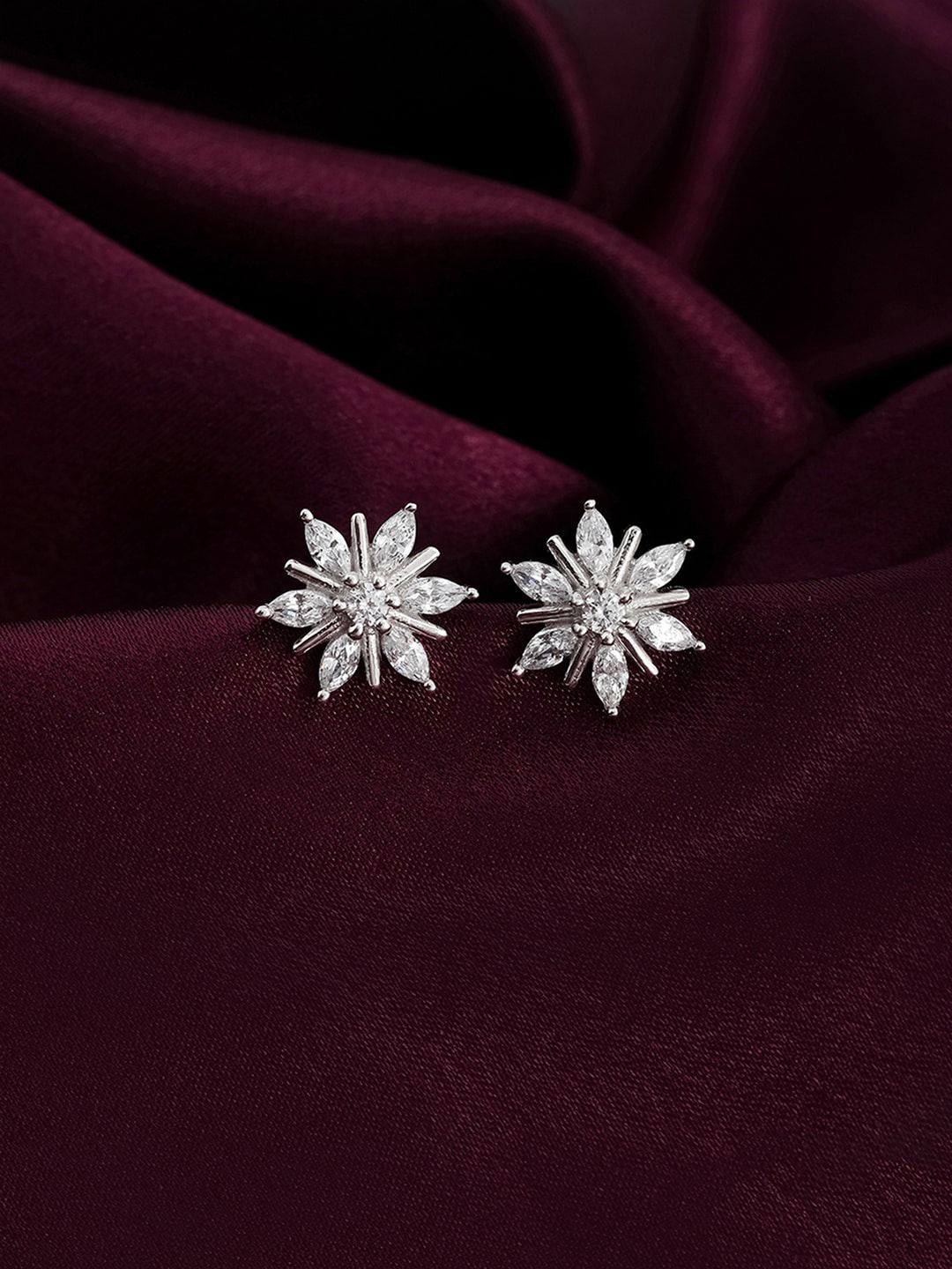 Voylla 925 Sterling Silver American Diamond CZ Elegant Star Shaped Stud Earrings Price in India