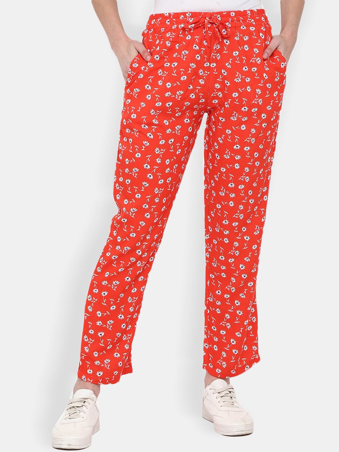V-Mart Women Red Printed Lounge Pants Price in India