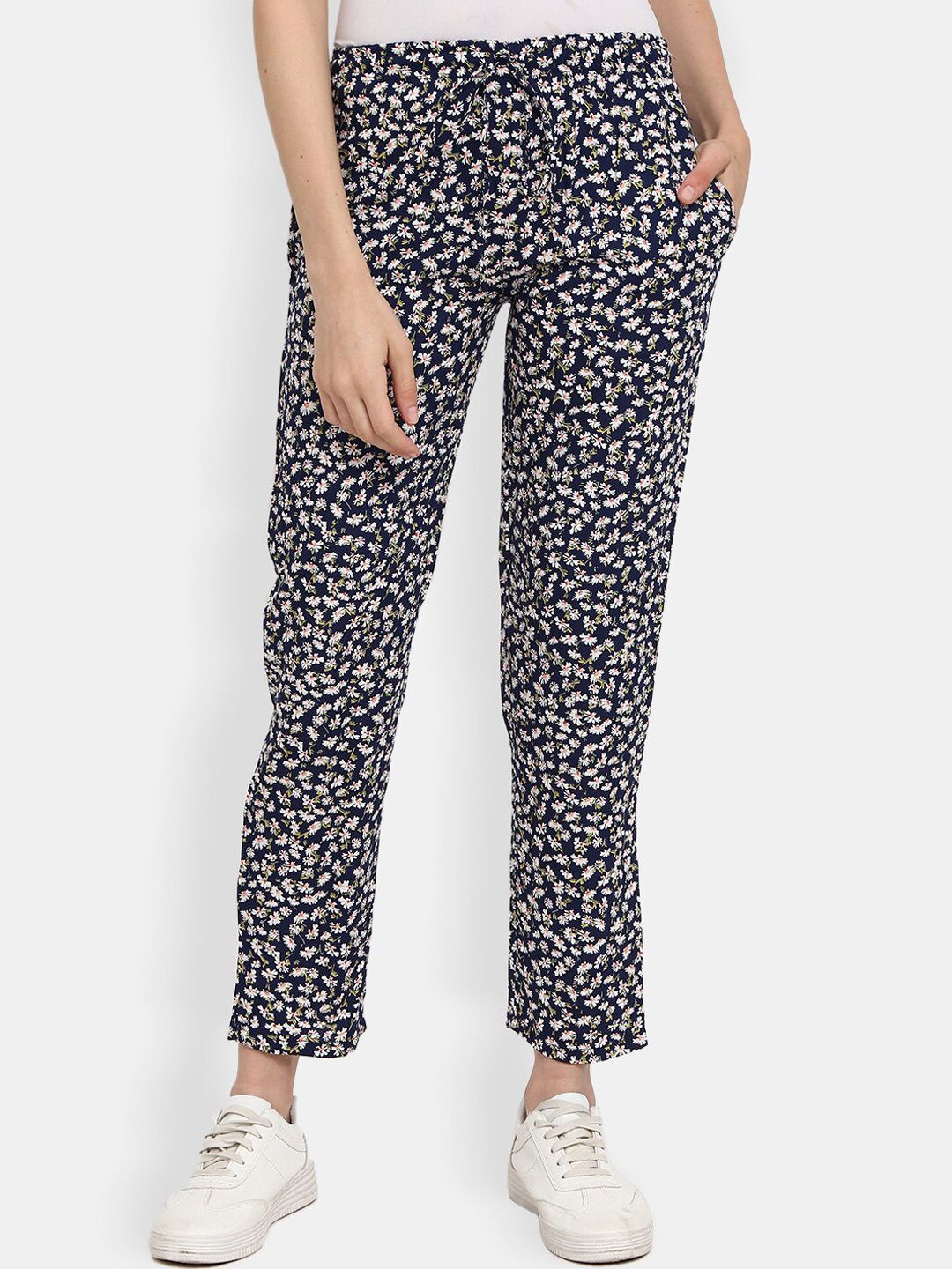 V-Mart Women Navy Blue Floral Printed Lounge Pants Price in India