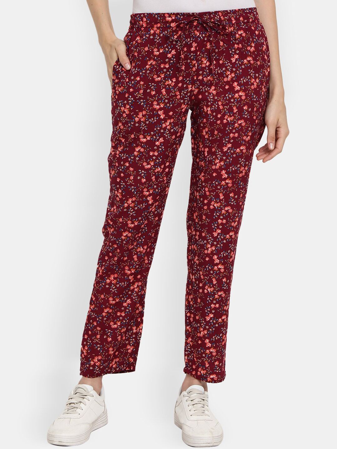 V-Mart Women Maroon Printed Lounge Pants Price in India