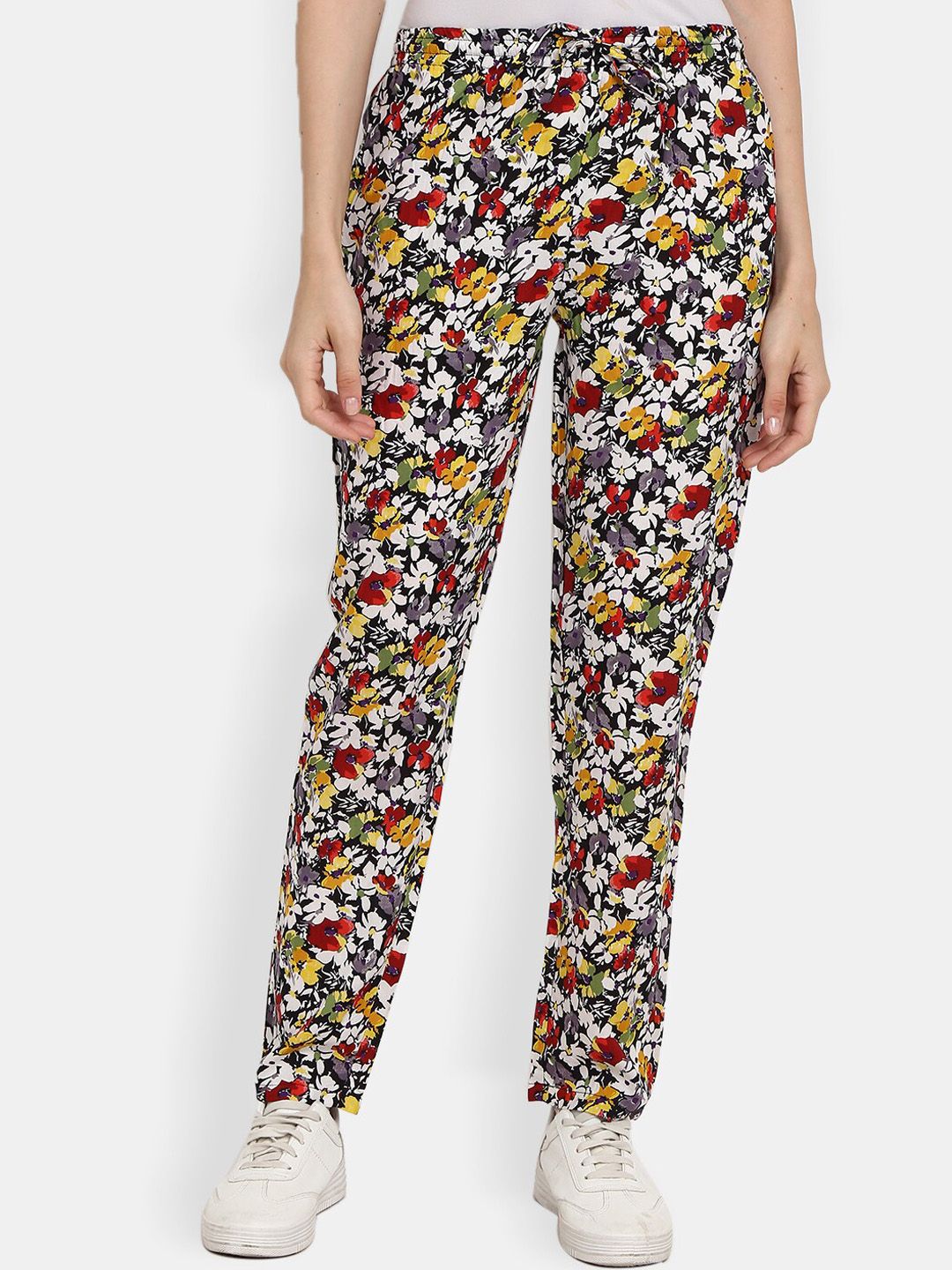 V-Mart Women Red & Black Floral Printed Lounge Pants Price in India