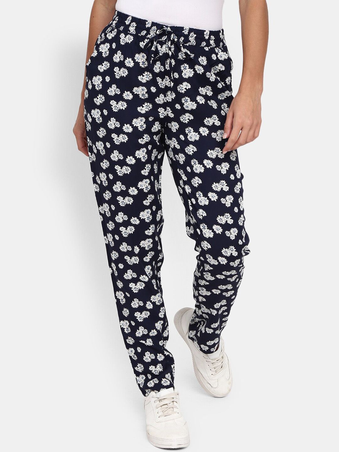 V-Mart Navy Blue Floral Printed Lounge Pants Price in India