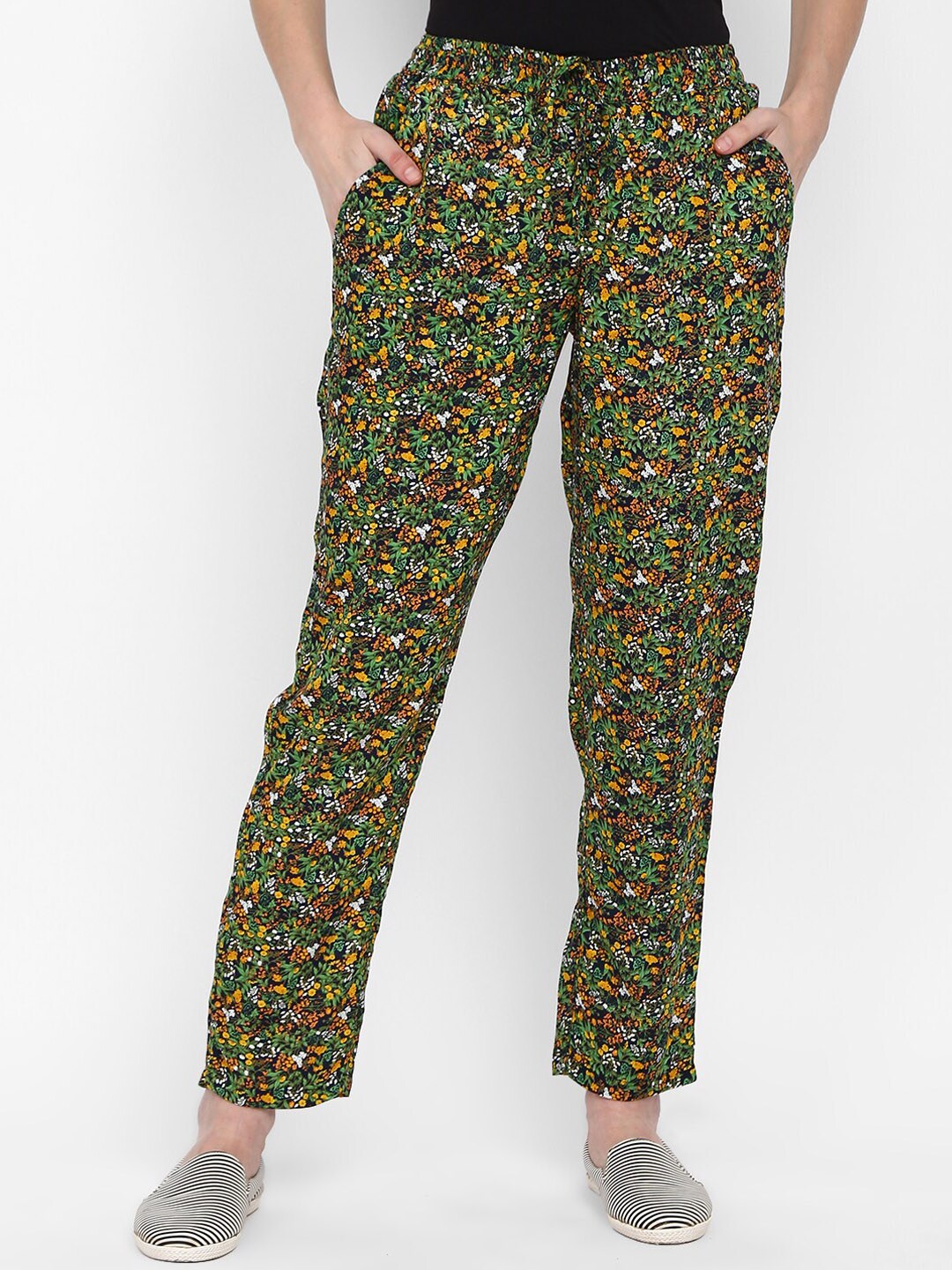 V-Mart Women Green & Black Floral Printed Lounge Pants Price in India
