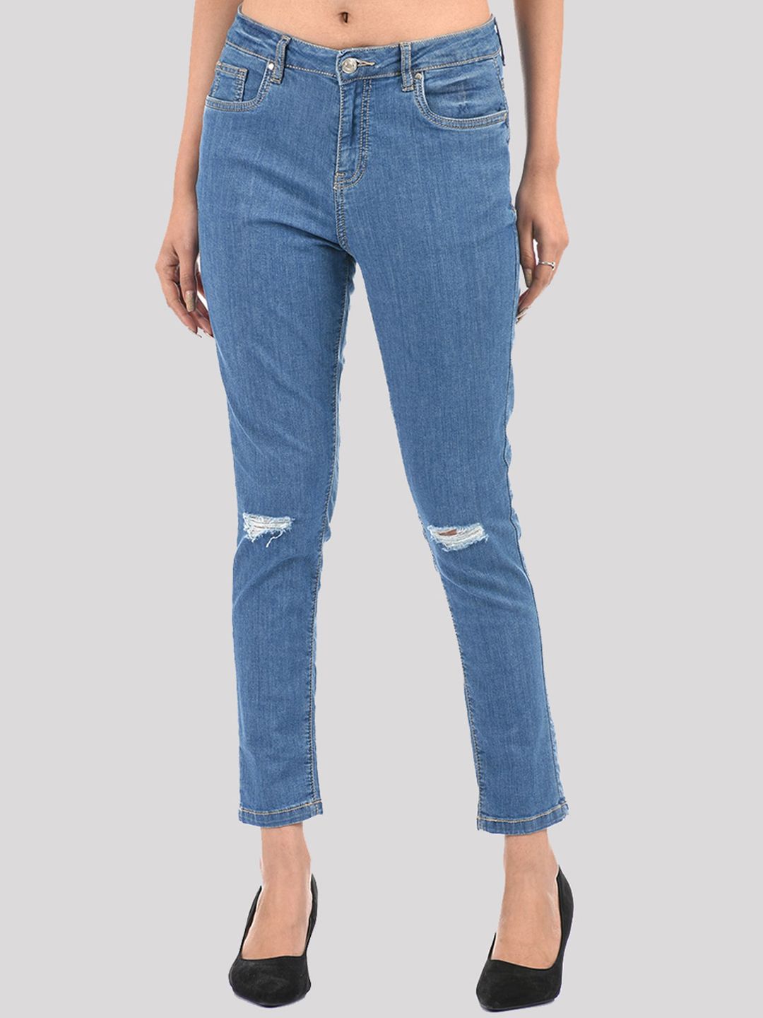 TALIA Women Blue Skinny Fit Mildly Distressed Stretchable Jeans Price in India