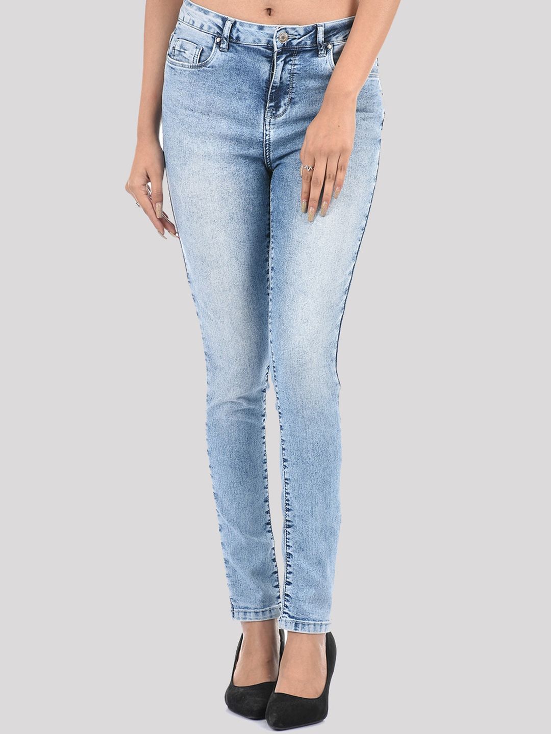 TALIA Women Blue Skinny Fit Low Distress Heavy Fade Stretchable Jeans Price in India