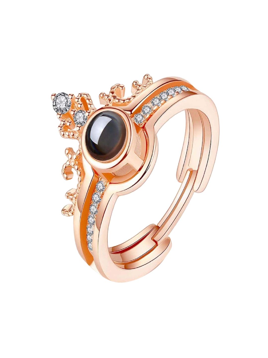 UNIVERSITY TRENDZ Women Rose Gold-Plated Black Stone Studded & CZ Finger Ring Price in India