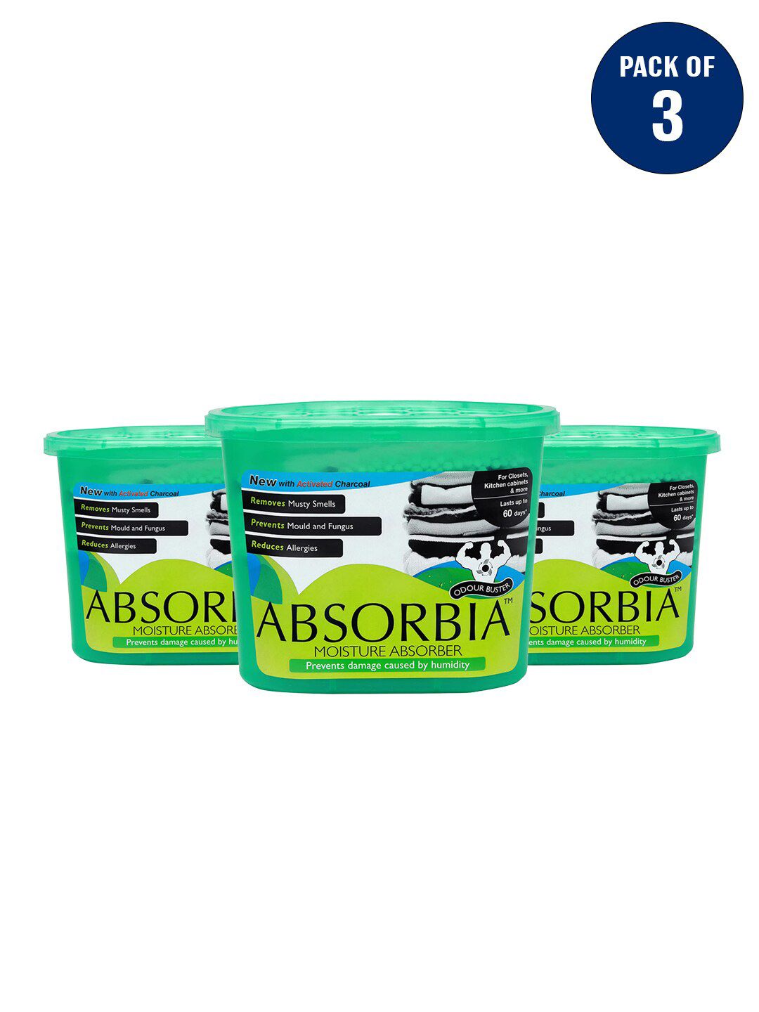 Absorbia Set of 3 Moisture Absorber & Odour Buster with Activated Charcoal 600ml Each Price in India