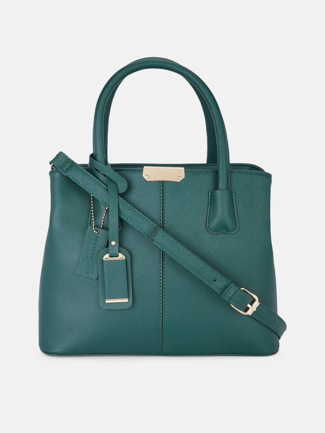 Forever Glam by Pantaloons Green Leather Oversized Structured Handheld Bag with Tasselled Price in India