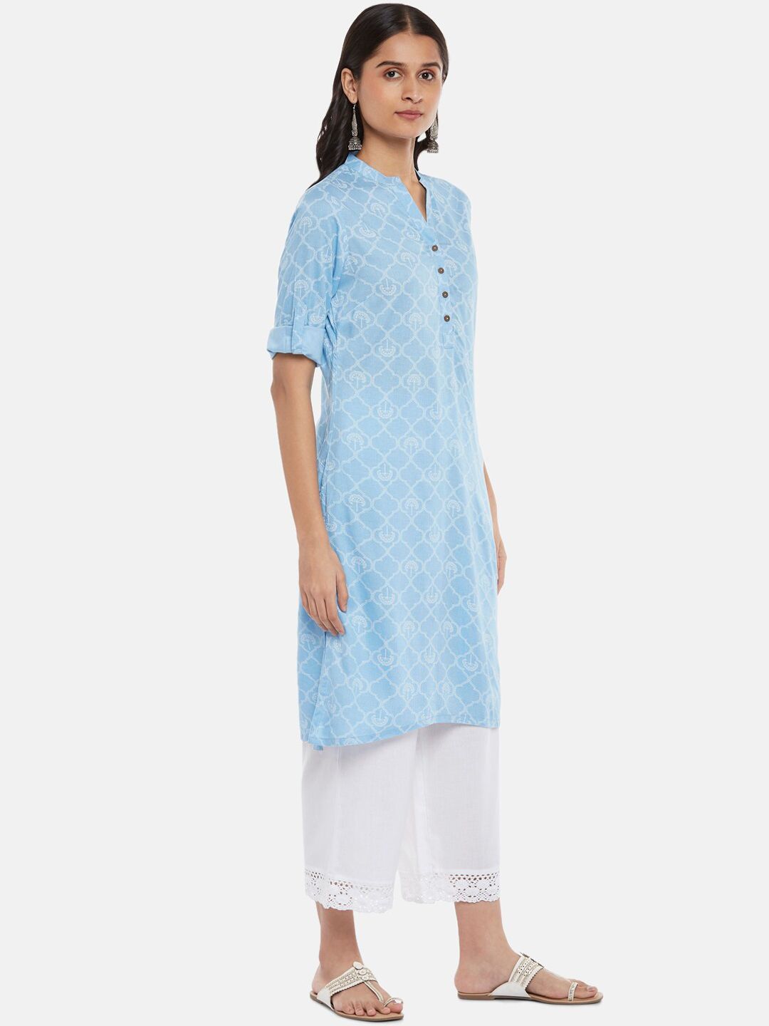 RANGMANCH BY PANTALOONS Women Blue Thread Work Kurta Price in India