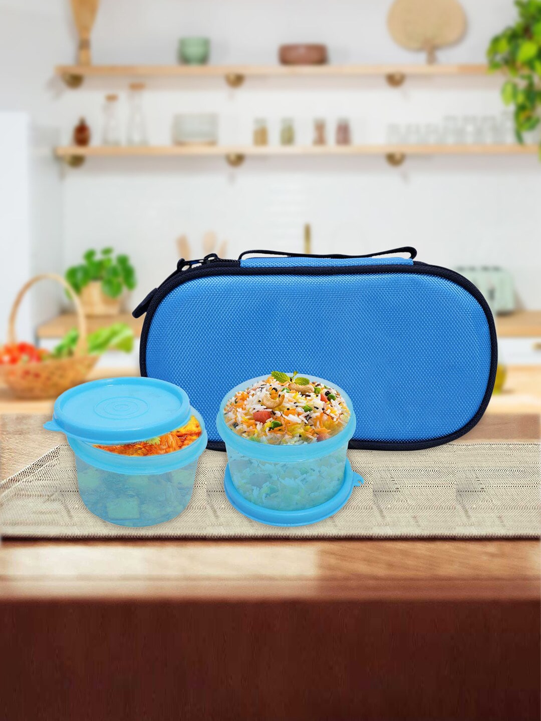 Kuber Industries Set of 2 Blue & Black Lunch Box Containers with Cover Price in India