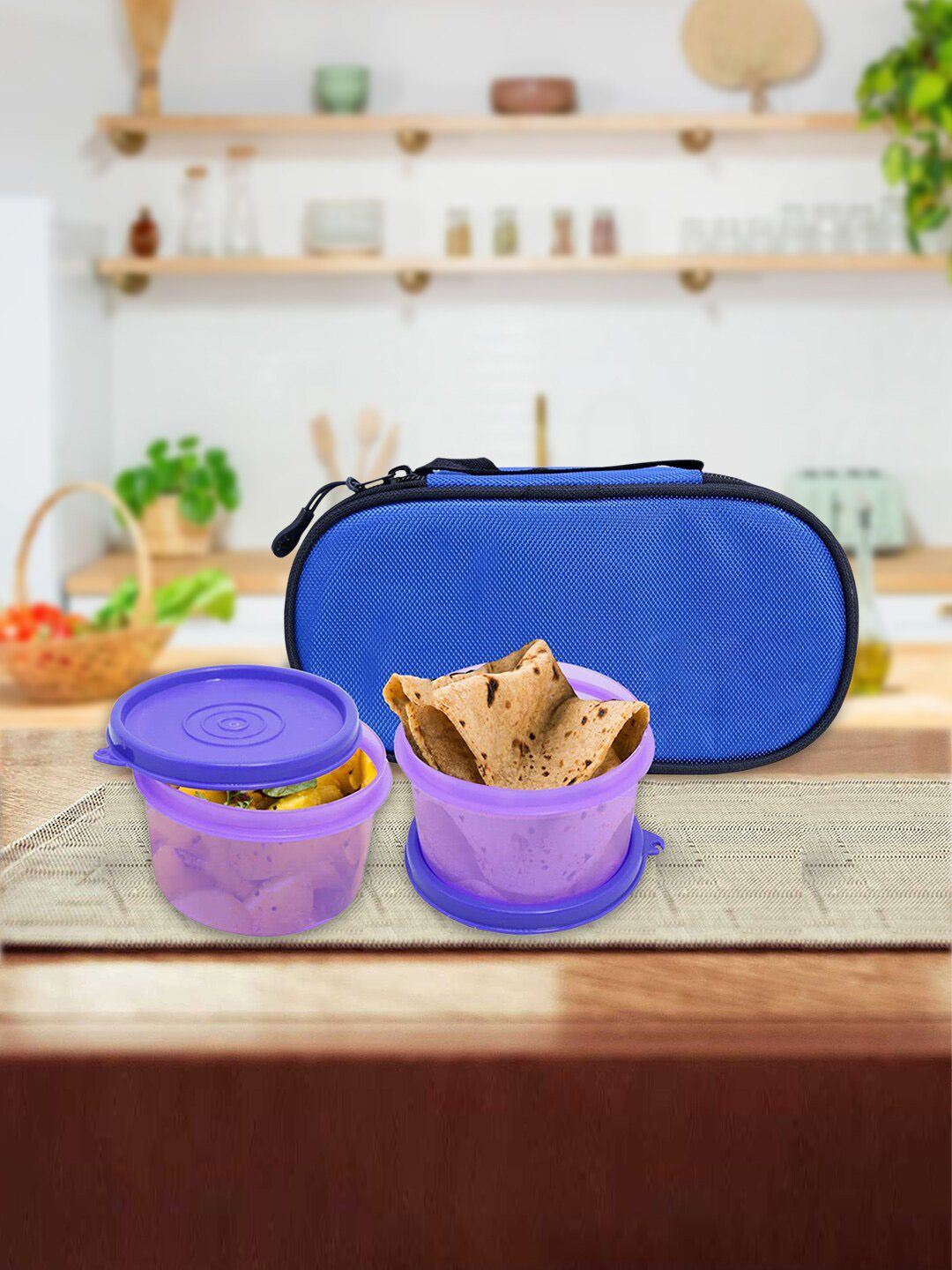 Kuber Industries Blue Solid Lunch Box With 2 Container Price in India