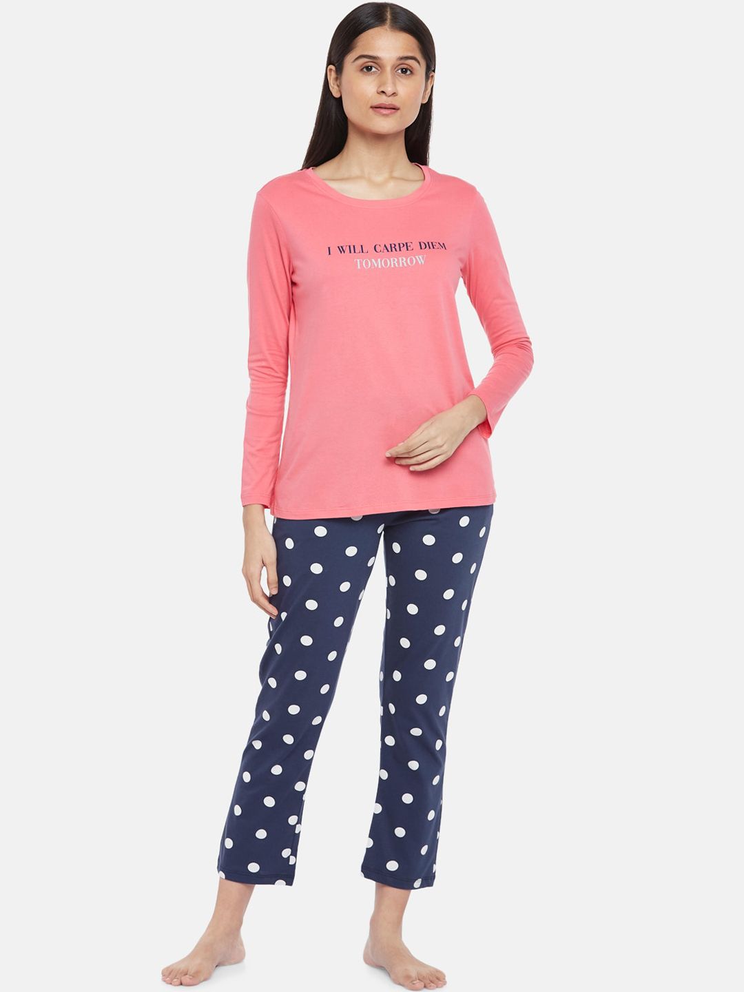 Dreamz by Pantaloons Women Rose & Navy Blue Printed Night suit Price in India