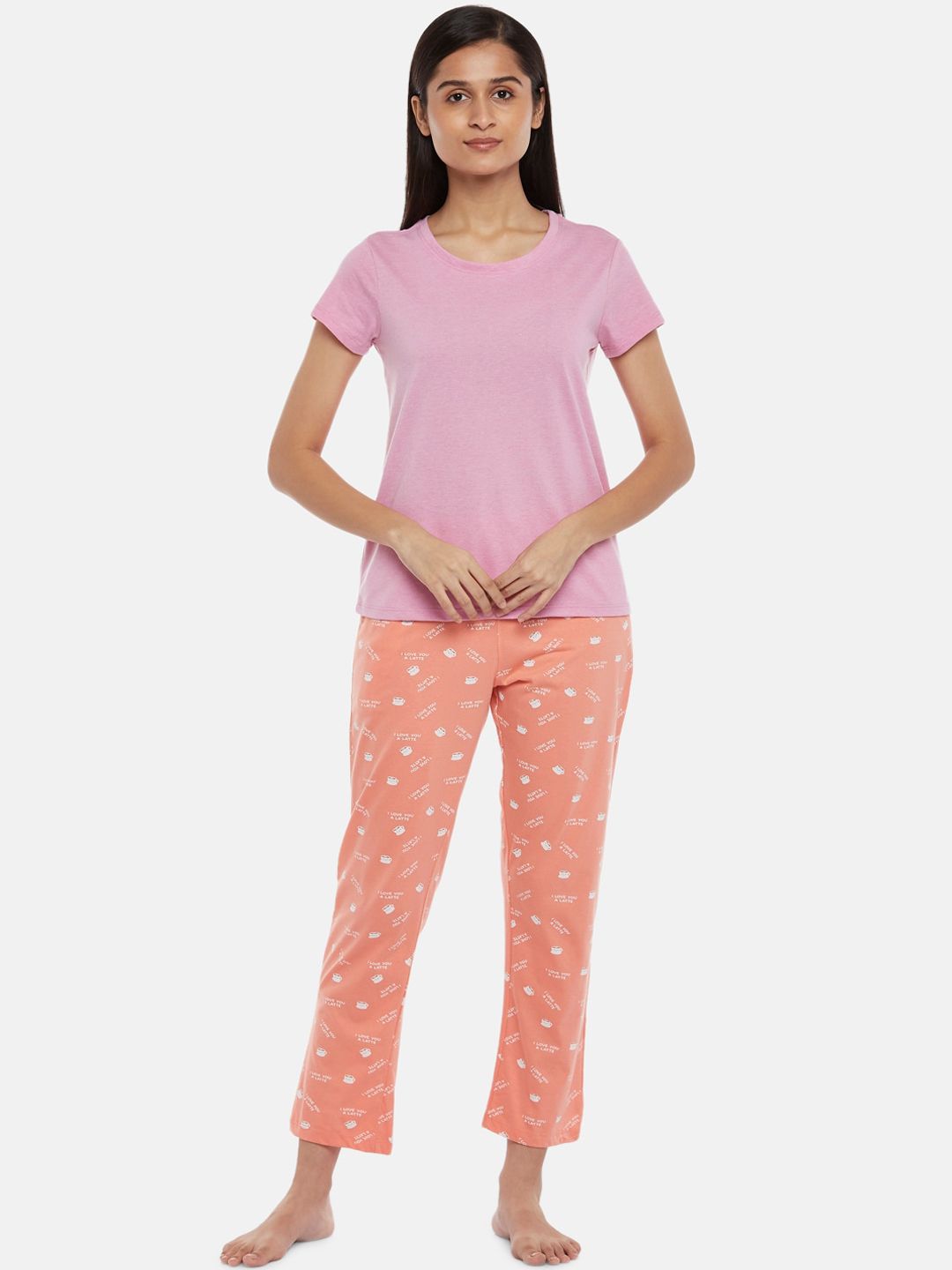 Dreamz by Pantaloons Women Coral & Pink Printed Night suit Price in India