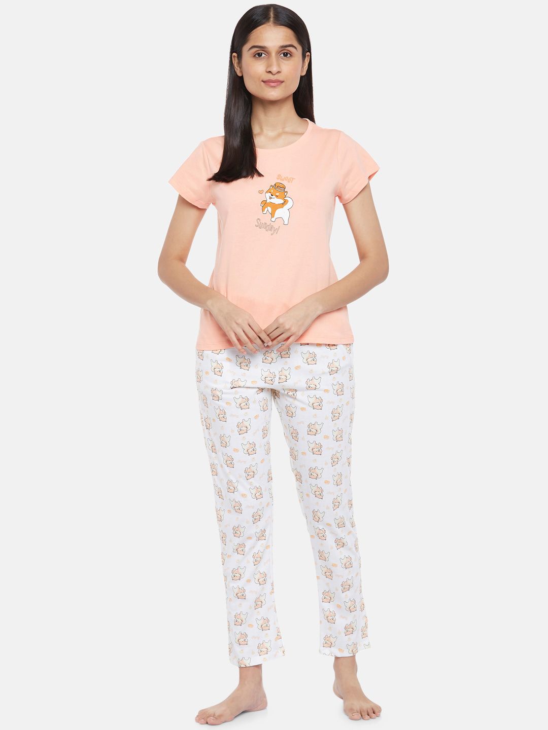 Dreamz by Pantaloons Women Orange & White Printed Night suit Price in India