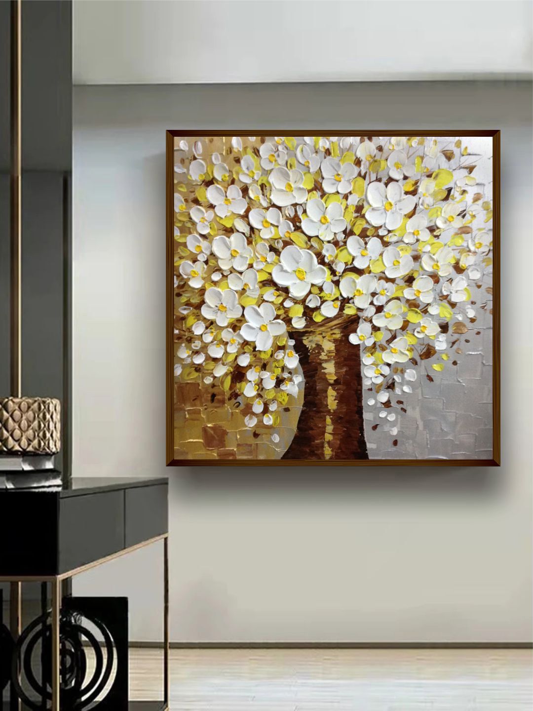 The Art House White & Yellow Abstract Painting Framed Wall Art Price in India