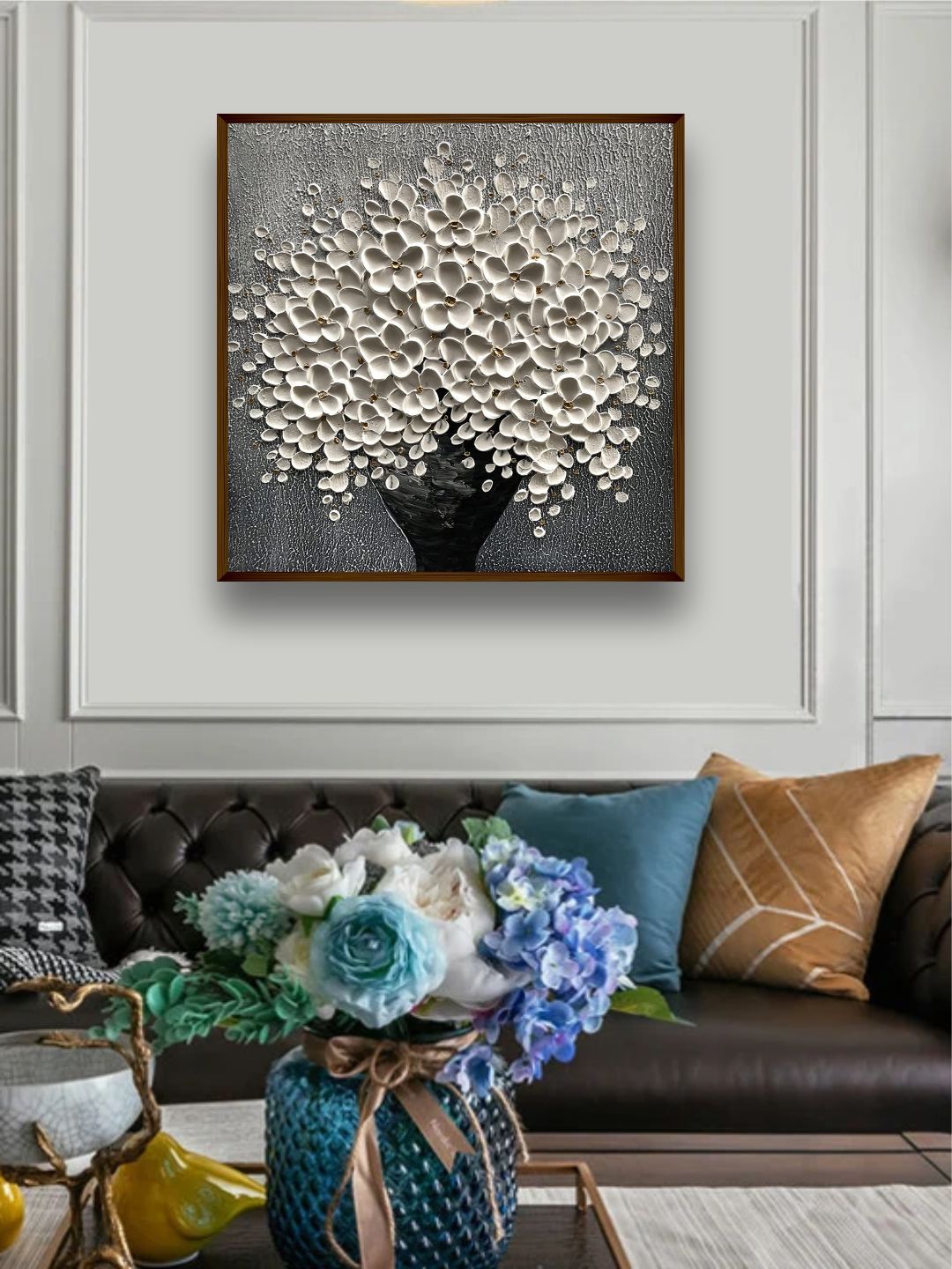 The Art House Grey & White Abstract Painting Framed Wall Art Price in India