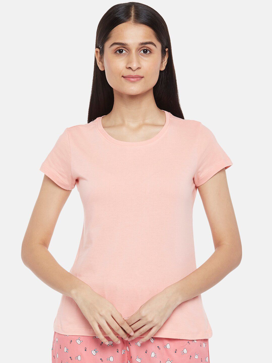 Dreamz by Pantaloons Pink Solid Pure Cotton Lounge T Shirt Price in India