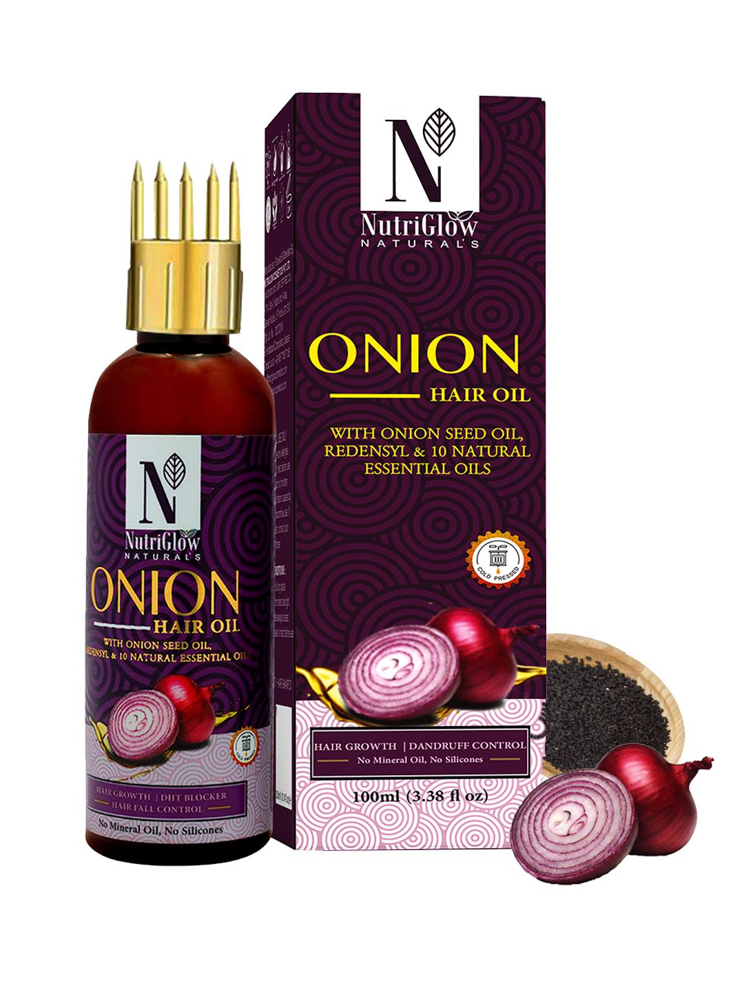 NutriGlow Naturals Onion Hair Oil with Redensyl for Hair Growth & Dandruff Control - 100ml Price in India