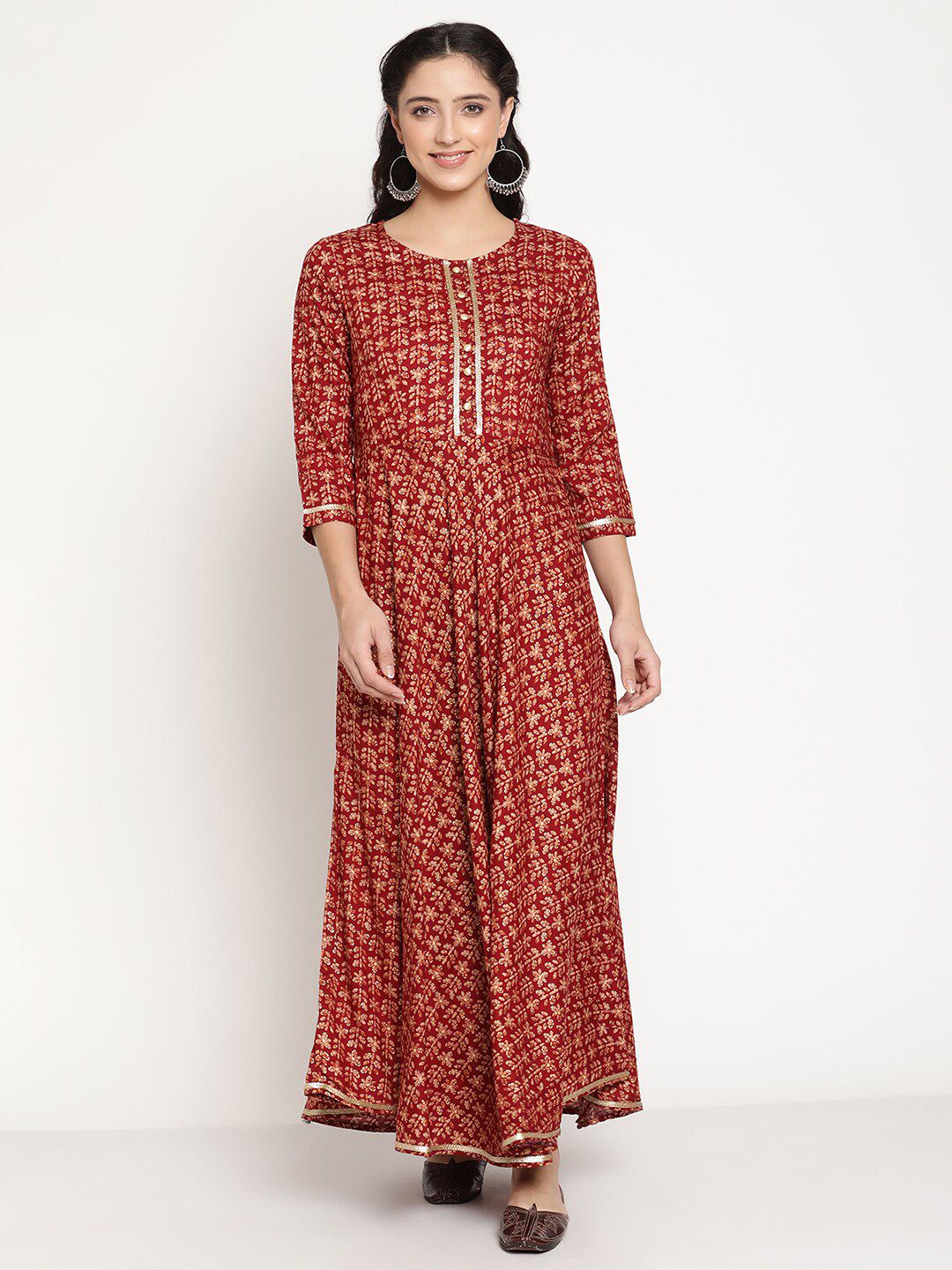 Be Indi Maroon Ethnic Motifs Ethnic Maxi Dress Price in India