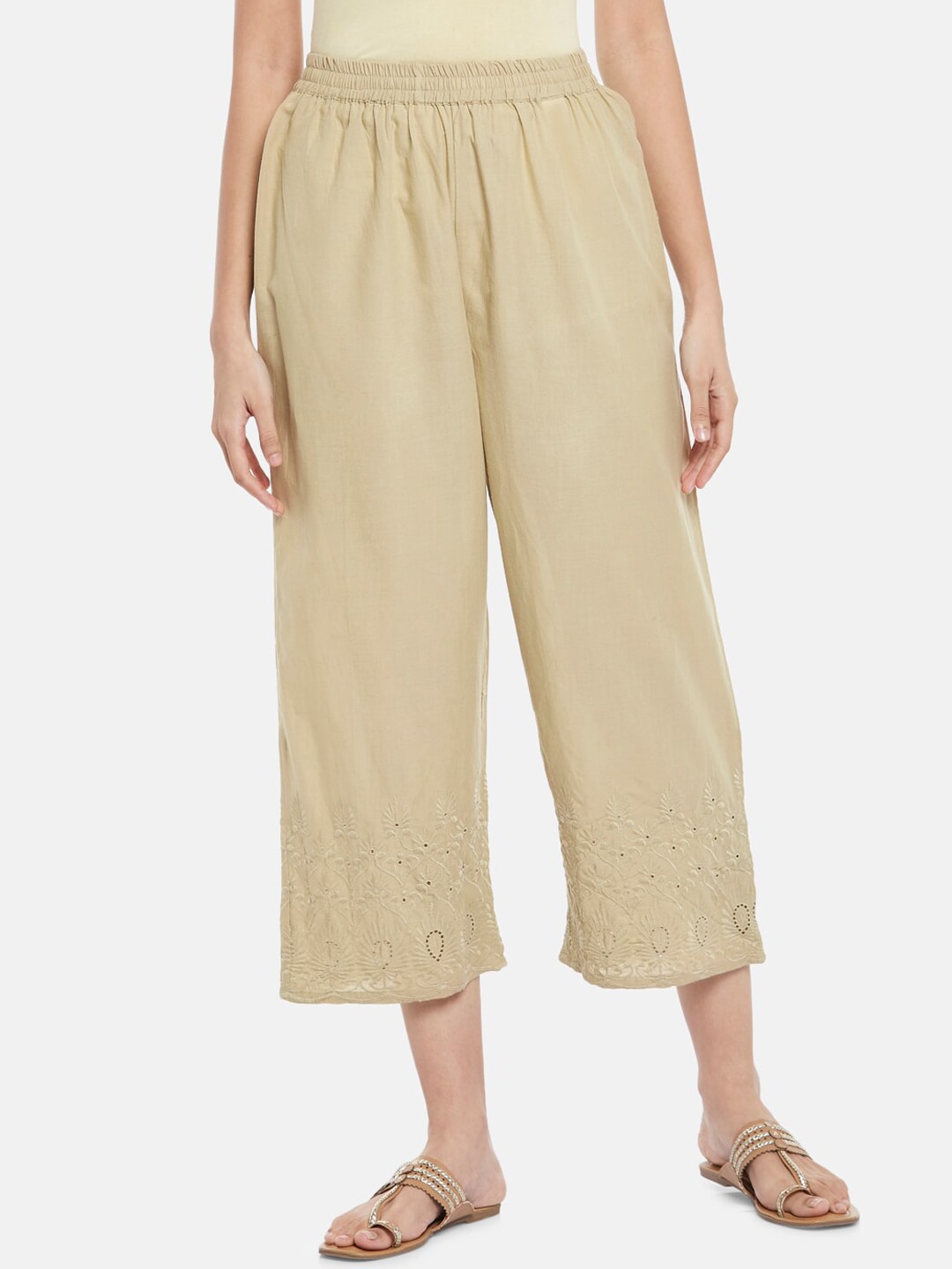 RANGMANCH BY PANTALOONS Women Beige Culottes Trousers Price in India