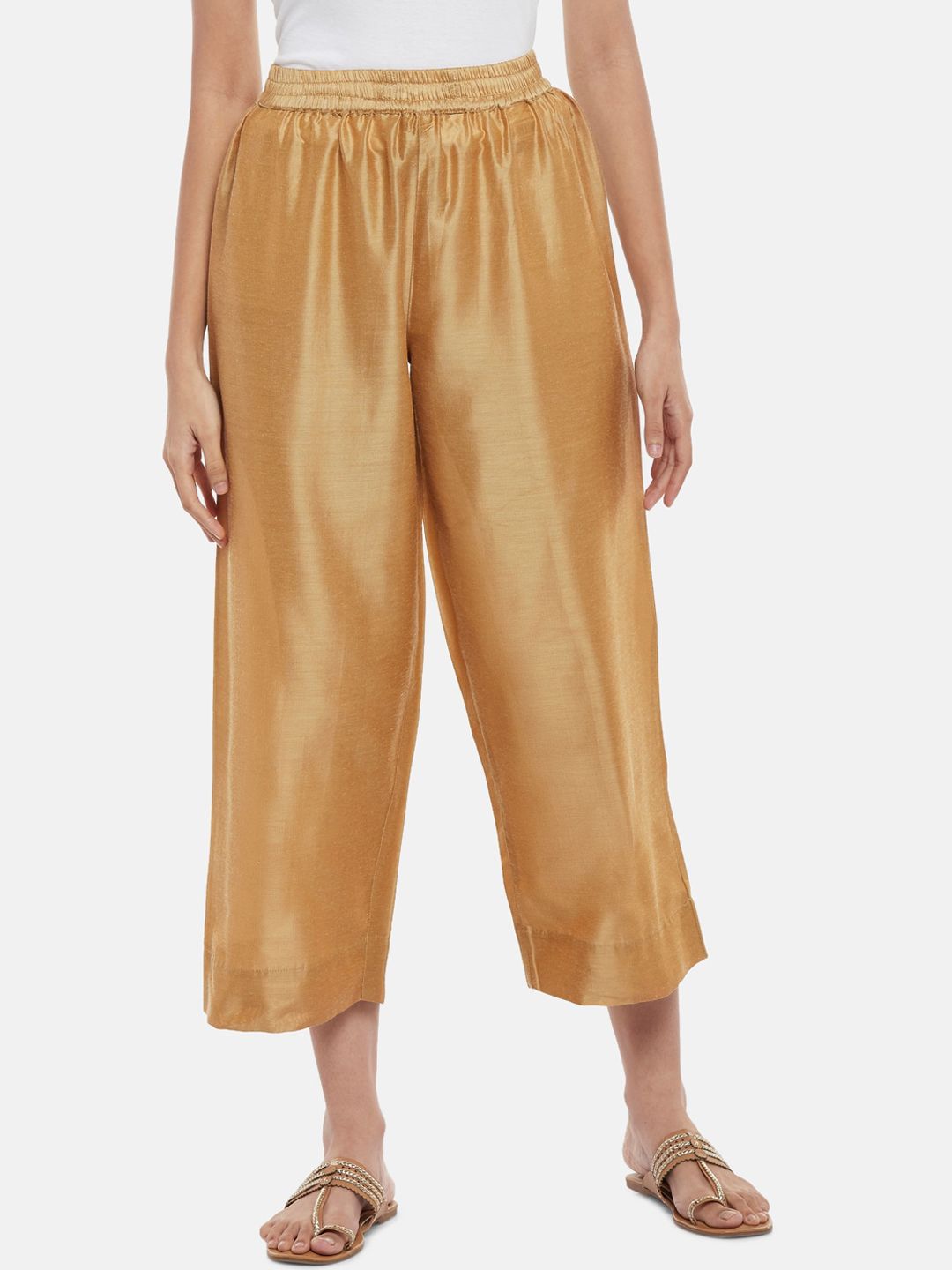 RANGMANCH BY PANTALOONS Women Gold-Toned Culottes Trousers Price in India