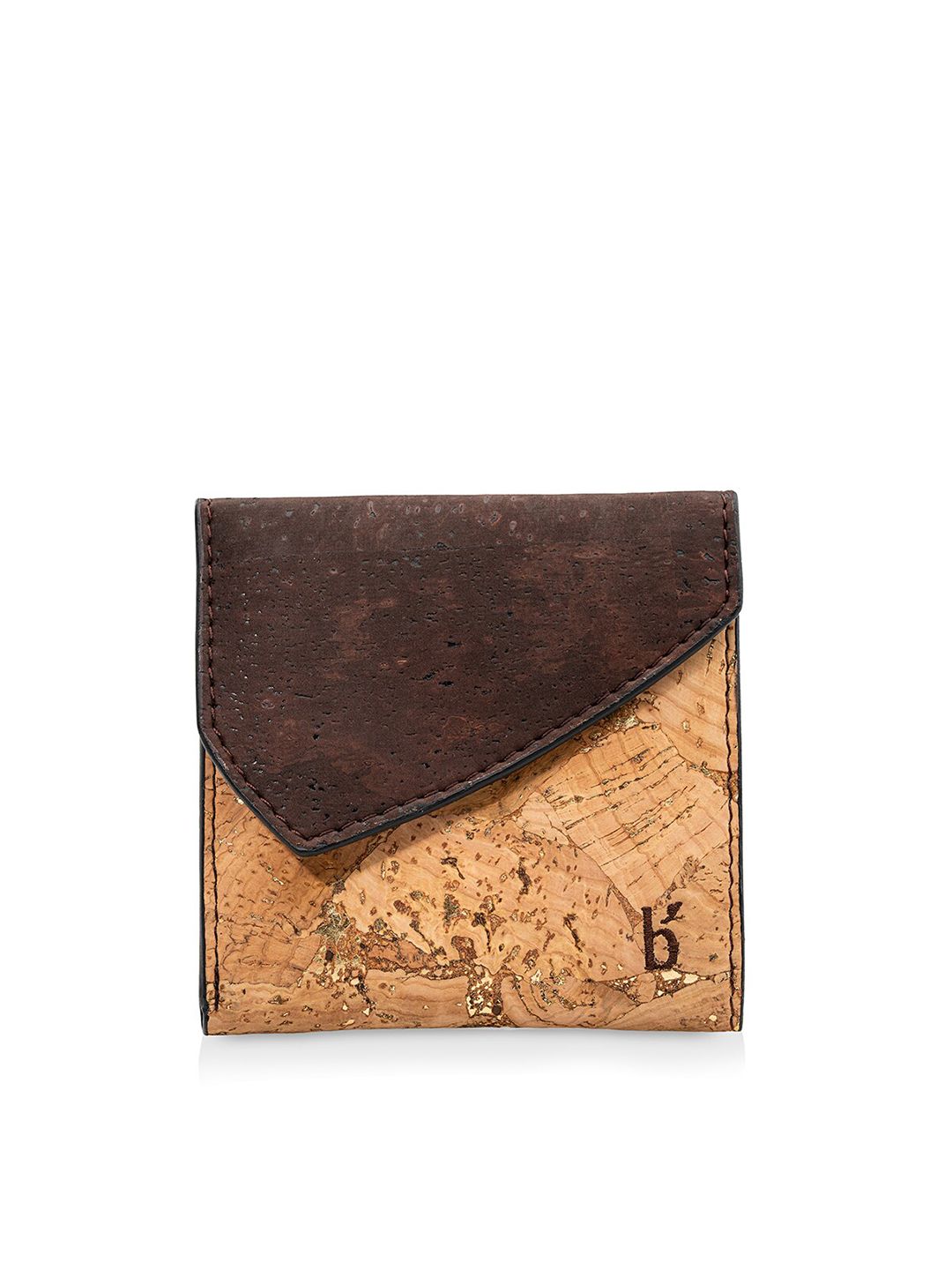Beej Unisex Gold-Toned & Brown Textured Three Fold Wallet Price in India