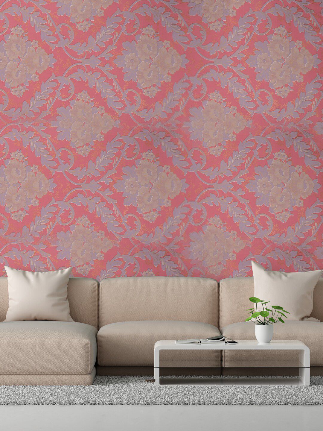 Rubix Home Pink & Grey Printed Wallpaper Price in India