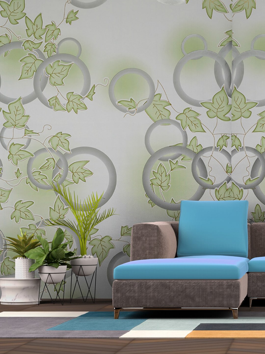 Rubix Home Grey & Green Floral Printed Wallpaper Price in India