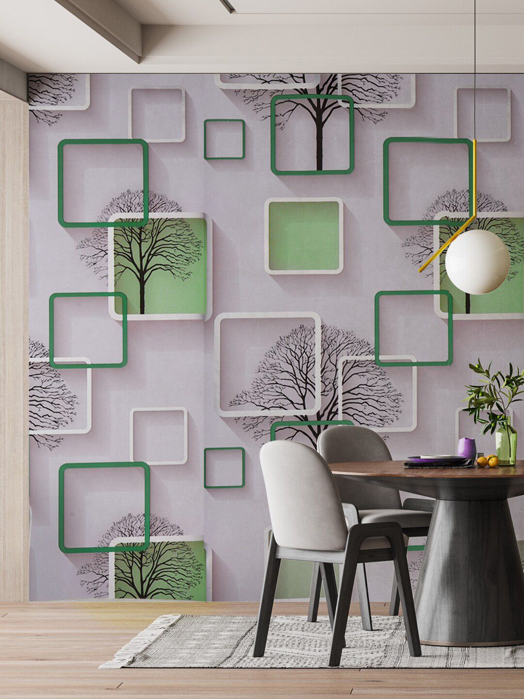 Rubix Home Grey & Green Geometric Printed Wallpaper Price in India