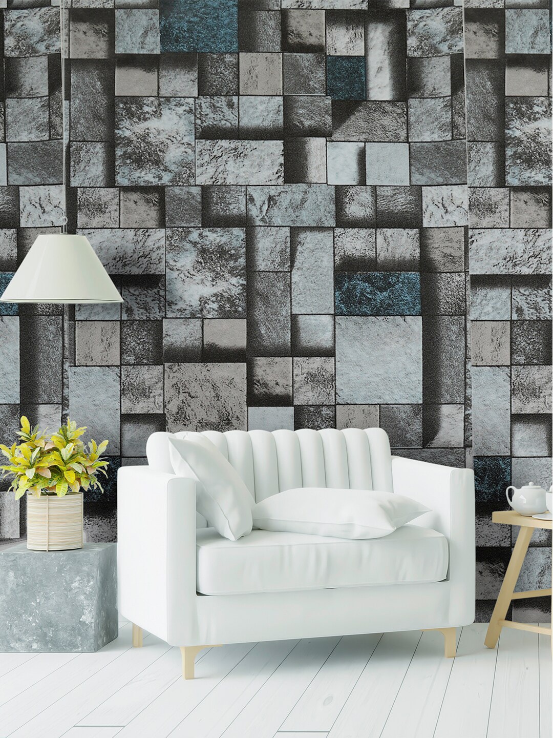 Rubix Home Grey Geometric Printed Wallpaper Price in India