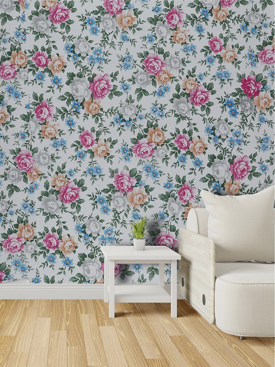 Rubix Home White & Green Floral Printed Self Adhesive Wallpaper Price in India