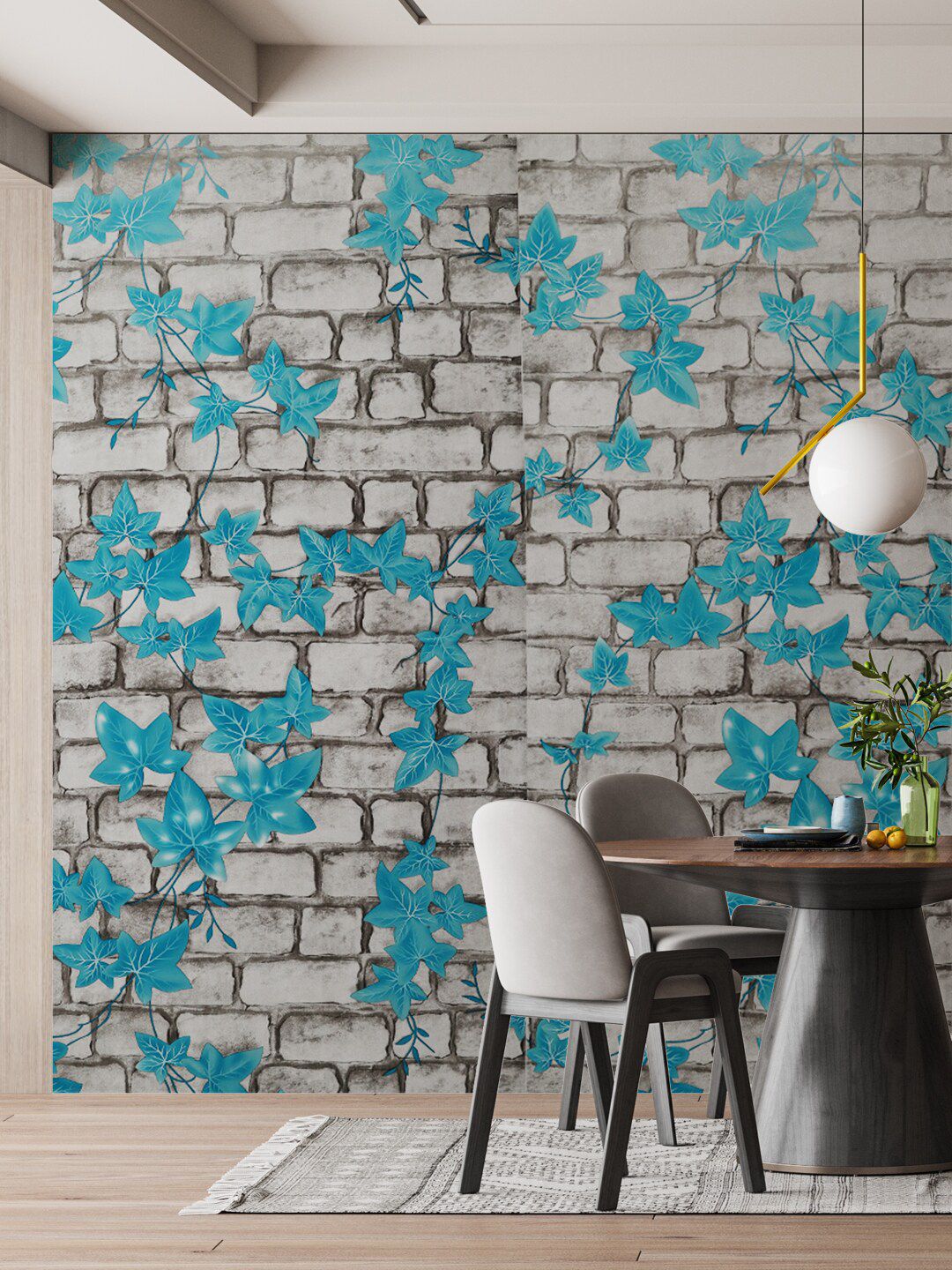 Rubix Home Grey & Blue Floral Printed Wallpaper Price in India