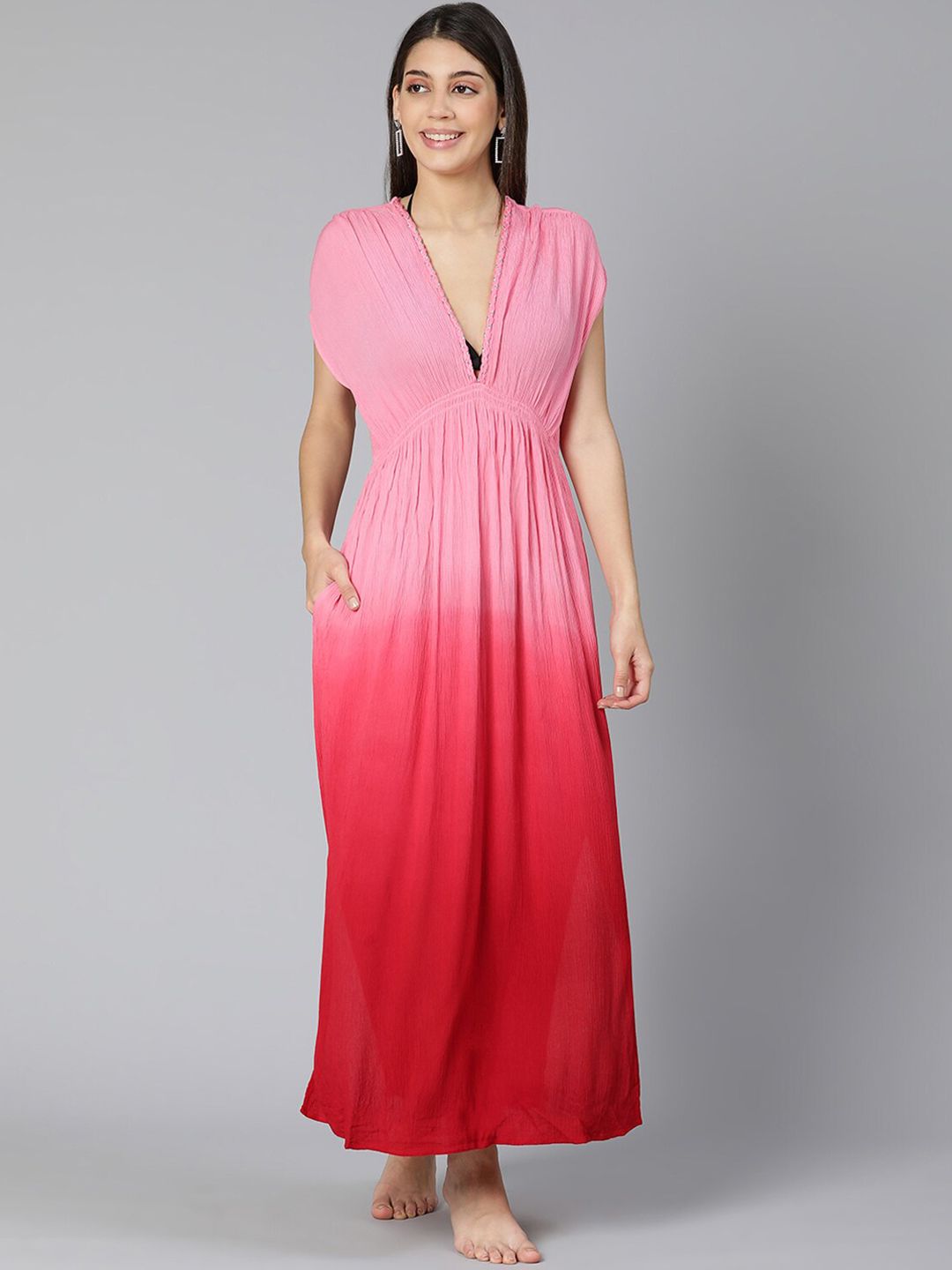 Oxolloxo Women Pink Tie-Dye Cover Up Dress Price in India