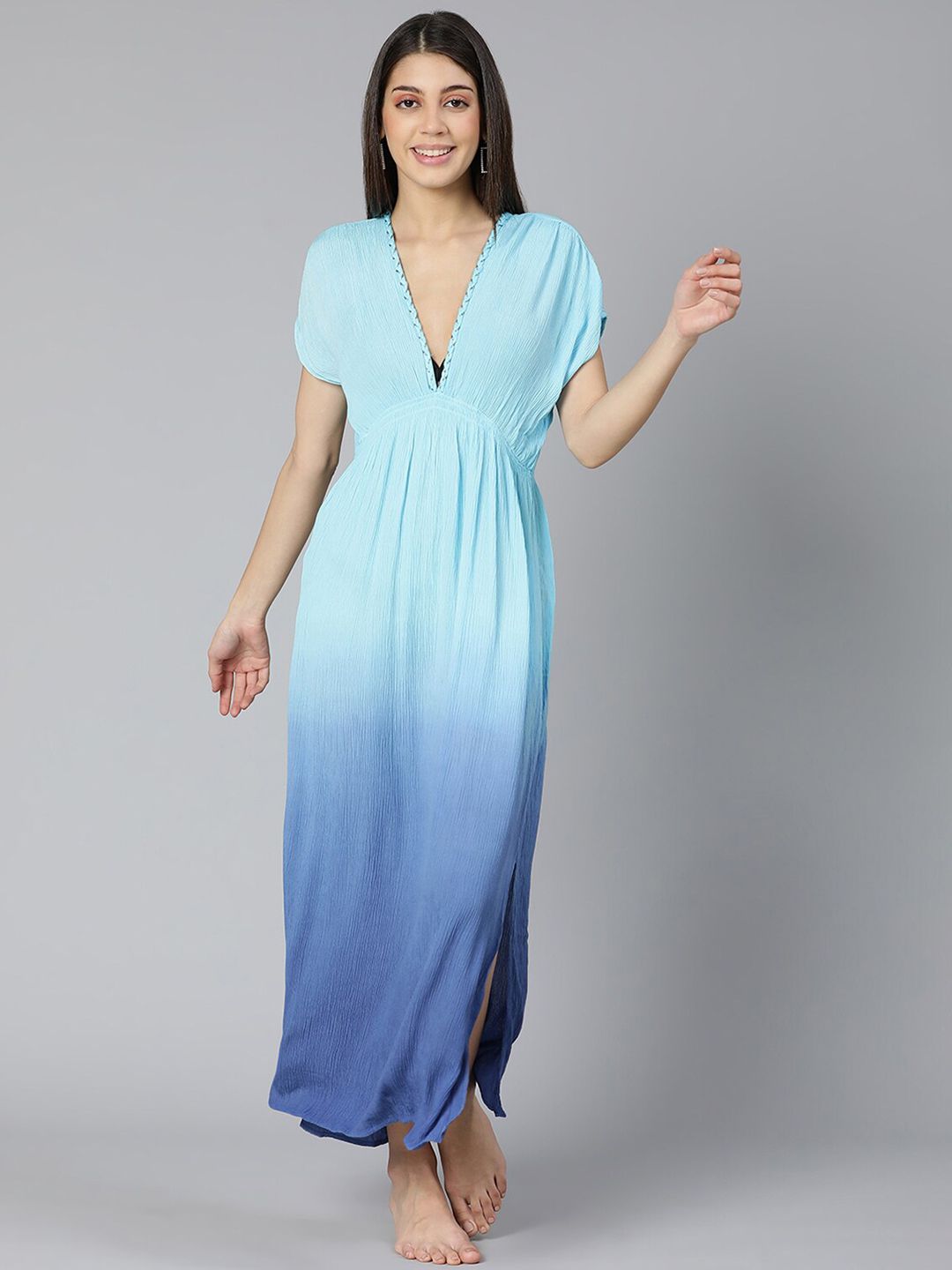 Oxolloxo Women Blue Tie & Dye Printed Beachwear Dress Price in India