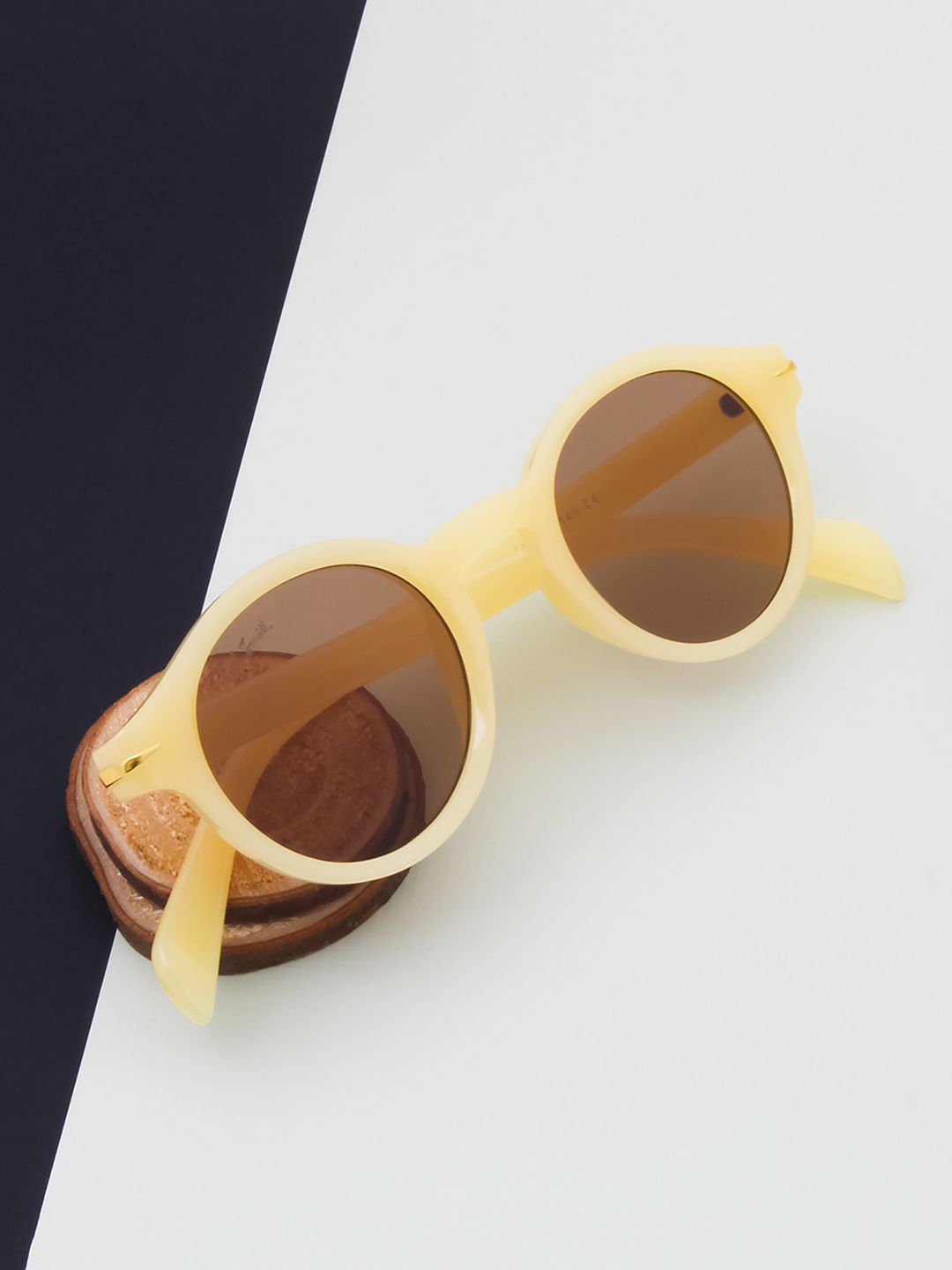 Ted Smith Unisex Brown Lens & Yellow Round Sunglasses with UV Protected Lens