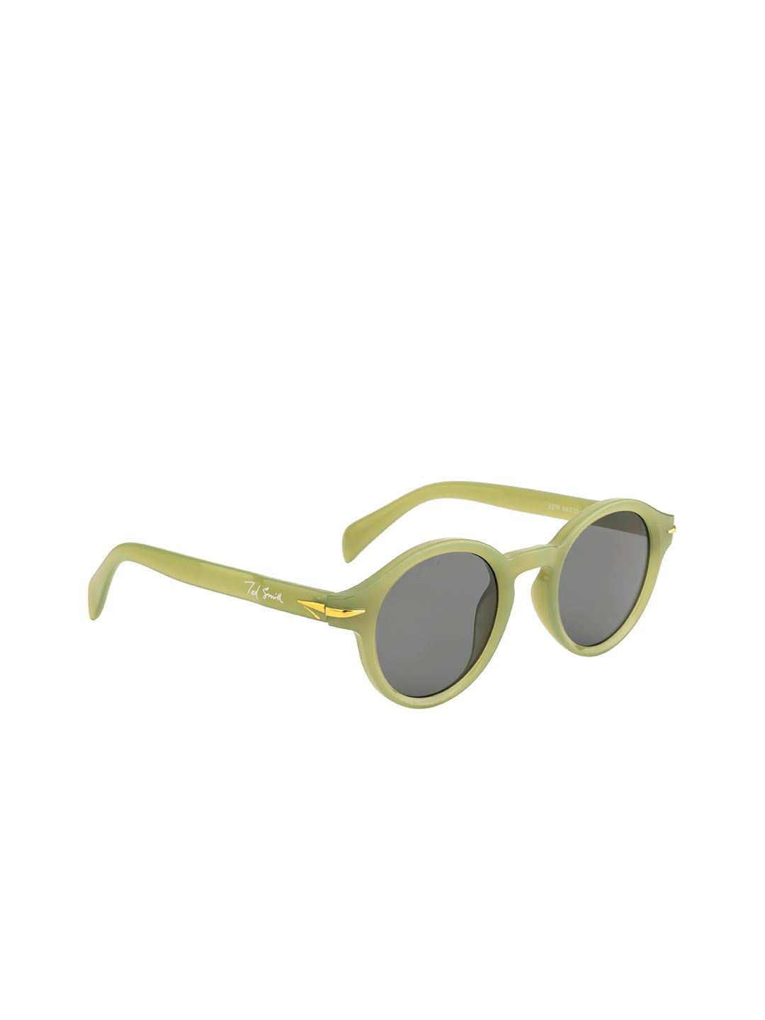 Ted Smith Unisex Grey Lens & Green Round Sunglasses with UV Protected Lens Price in India